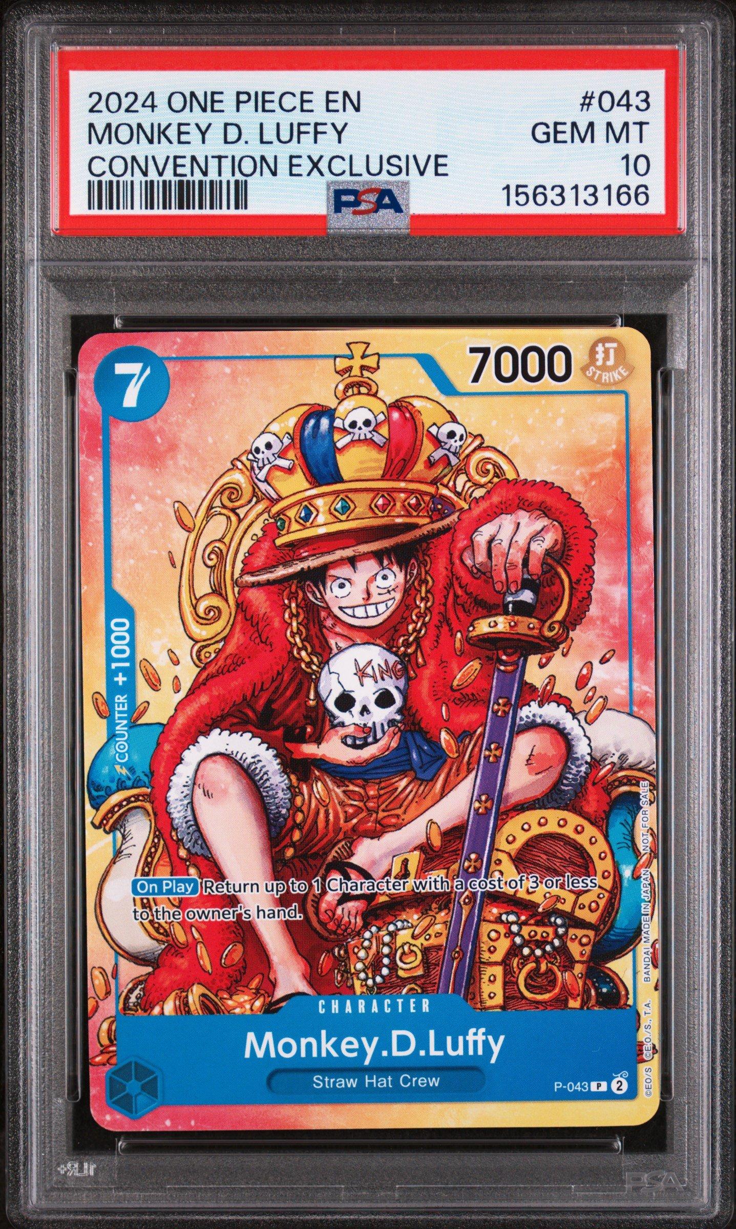 one piece tcg graded cards 2024 Promos 043 Monkey D. Luffy Convention Exclusive PSA 10 Card Most Expensive One Piece Card