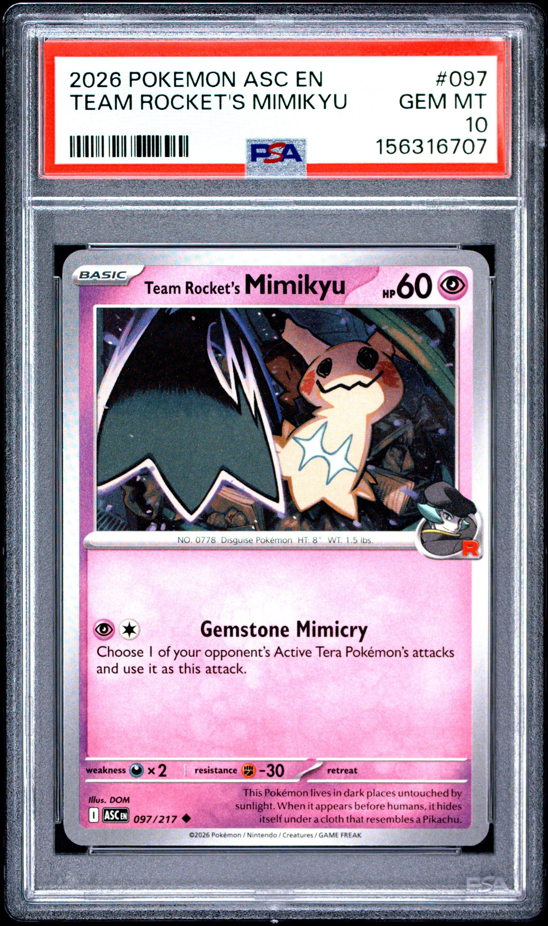 2026 Pokemon Asc En-ascended Heroes 097 Team Rocket's Mimikyu PSA