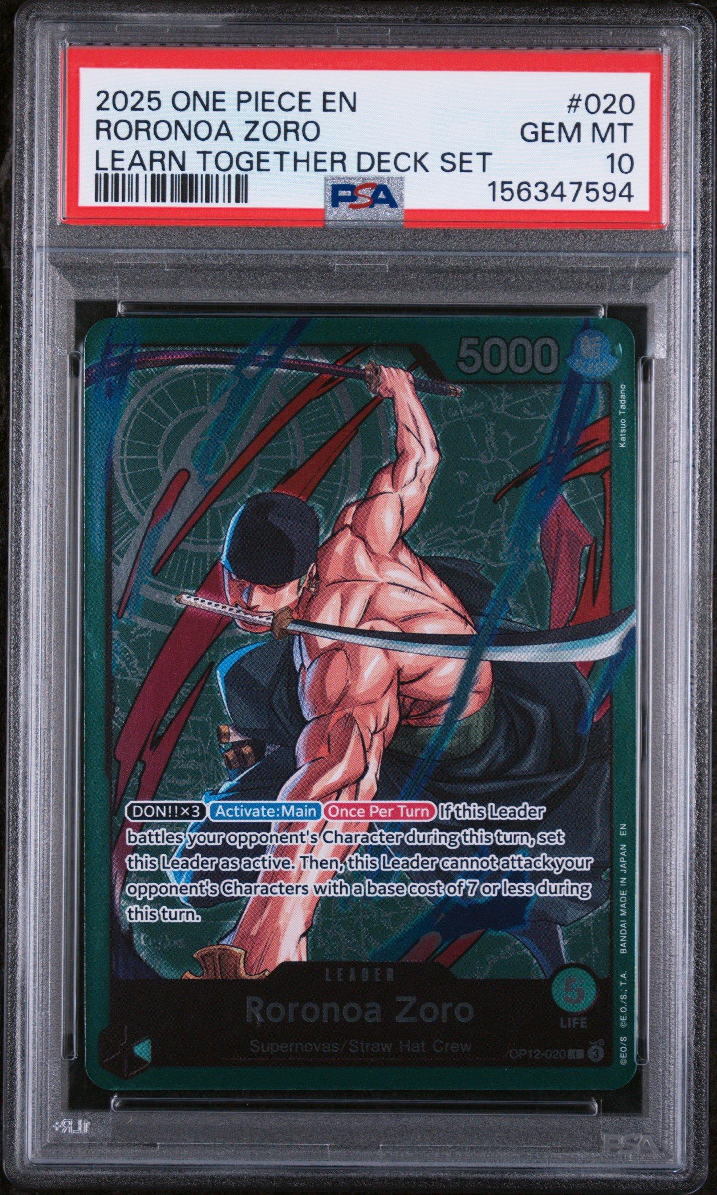 2025 One Piece Learn Together Deck Set 020 Roronoa Zoro PSA 10