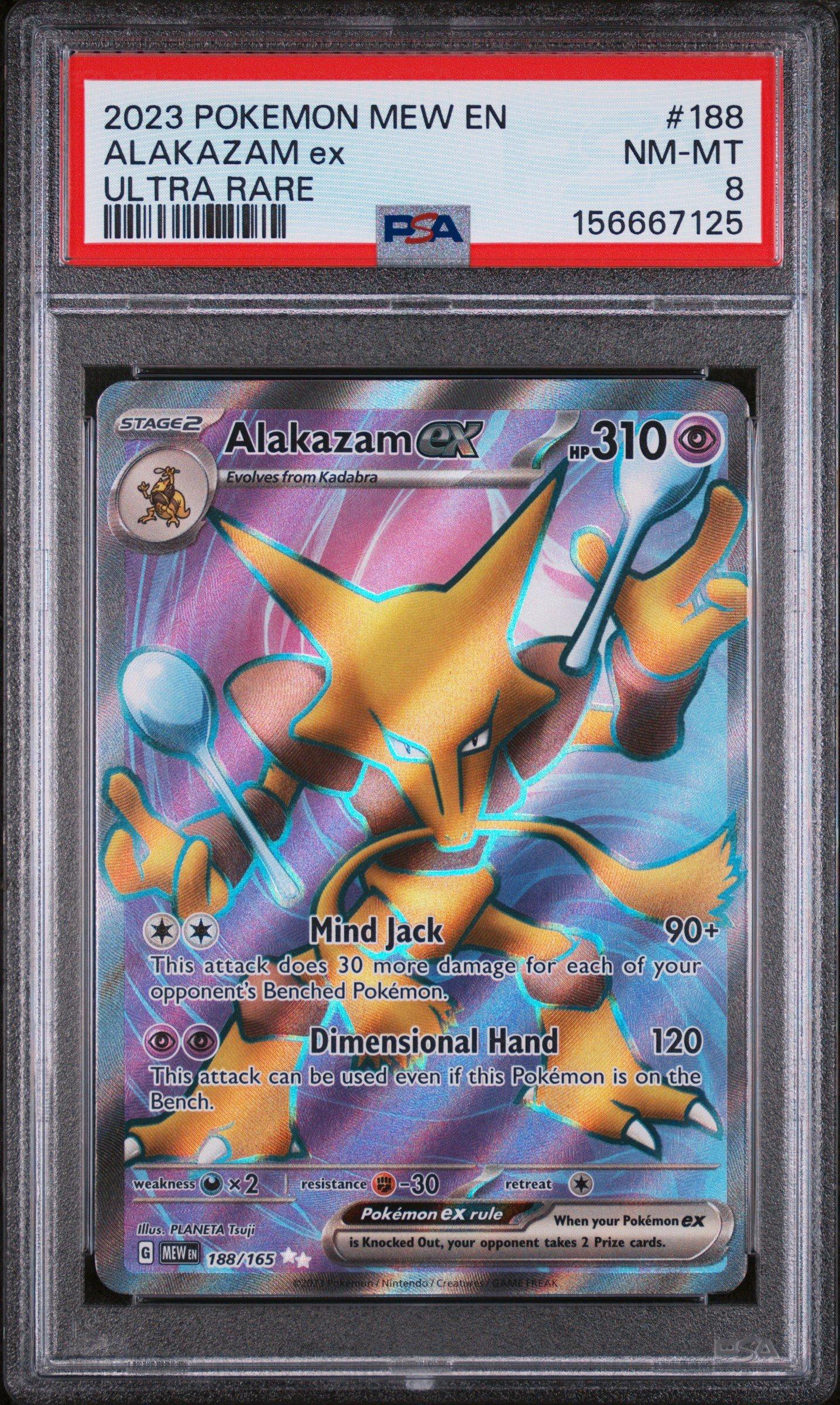 2023 Pokemon Mew En-151 188 Alakazam Ex Ultra Rare PSA 8 Graded