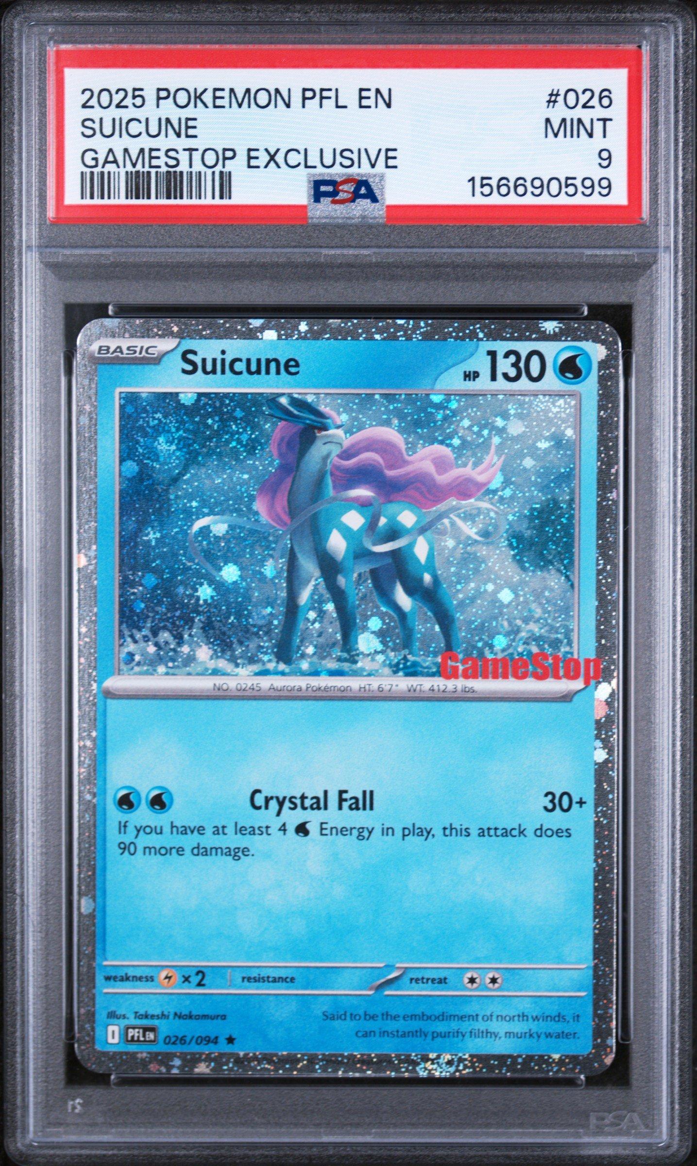 2025 Pokemon Pfl En-Phantasmal Flames 026 Suicune Gamestop Exclusive PSA 9