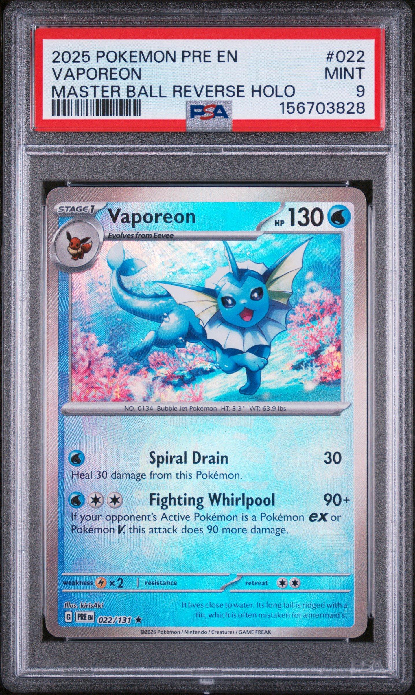2025 Pokemon Pre En-prismatic Evolutions 022 Vaporeon Master Ball
