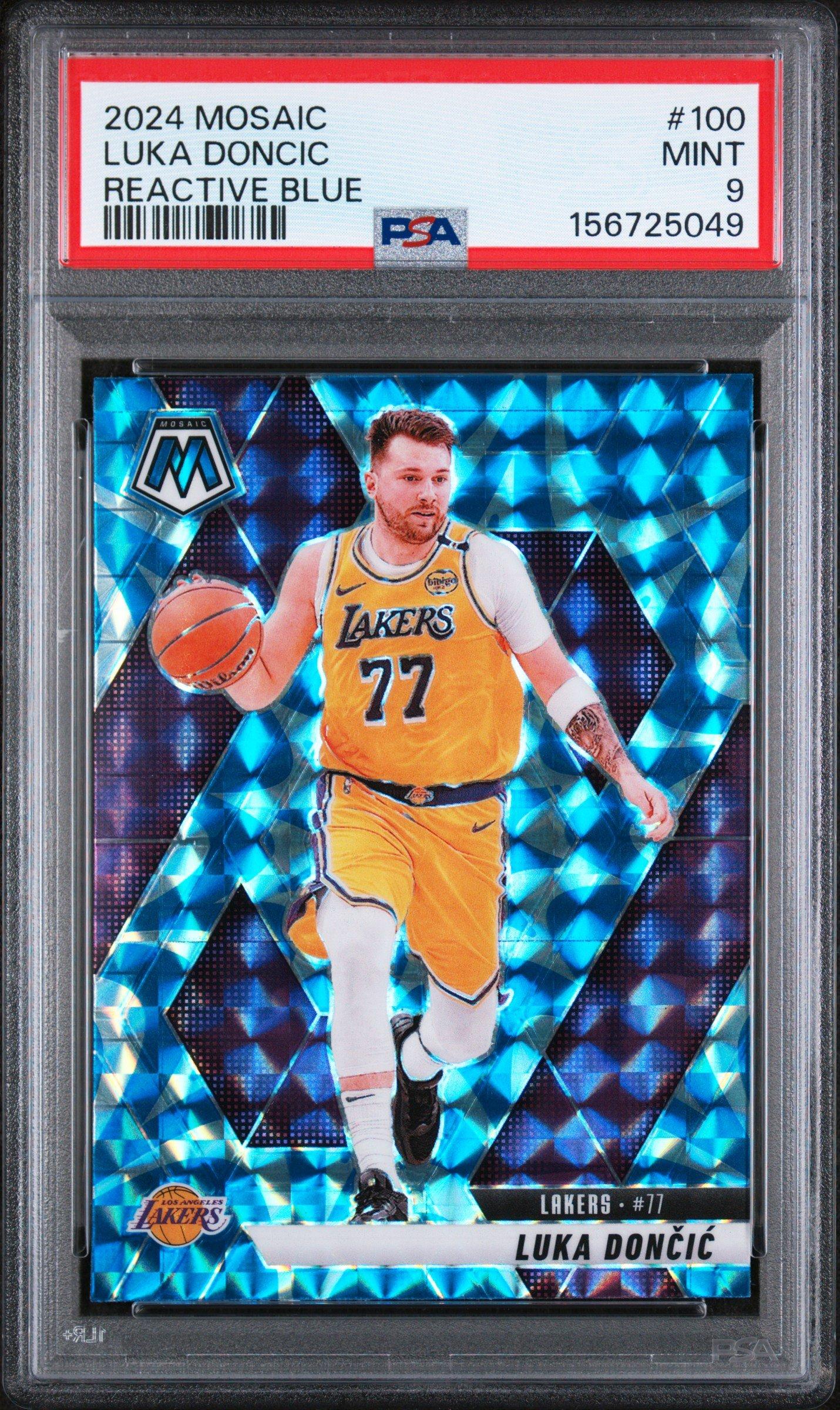 2024 Panini Mosaic 100 Luka Doncic Reactive Blue PSA 9 Graded Card