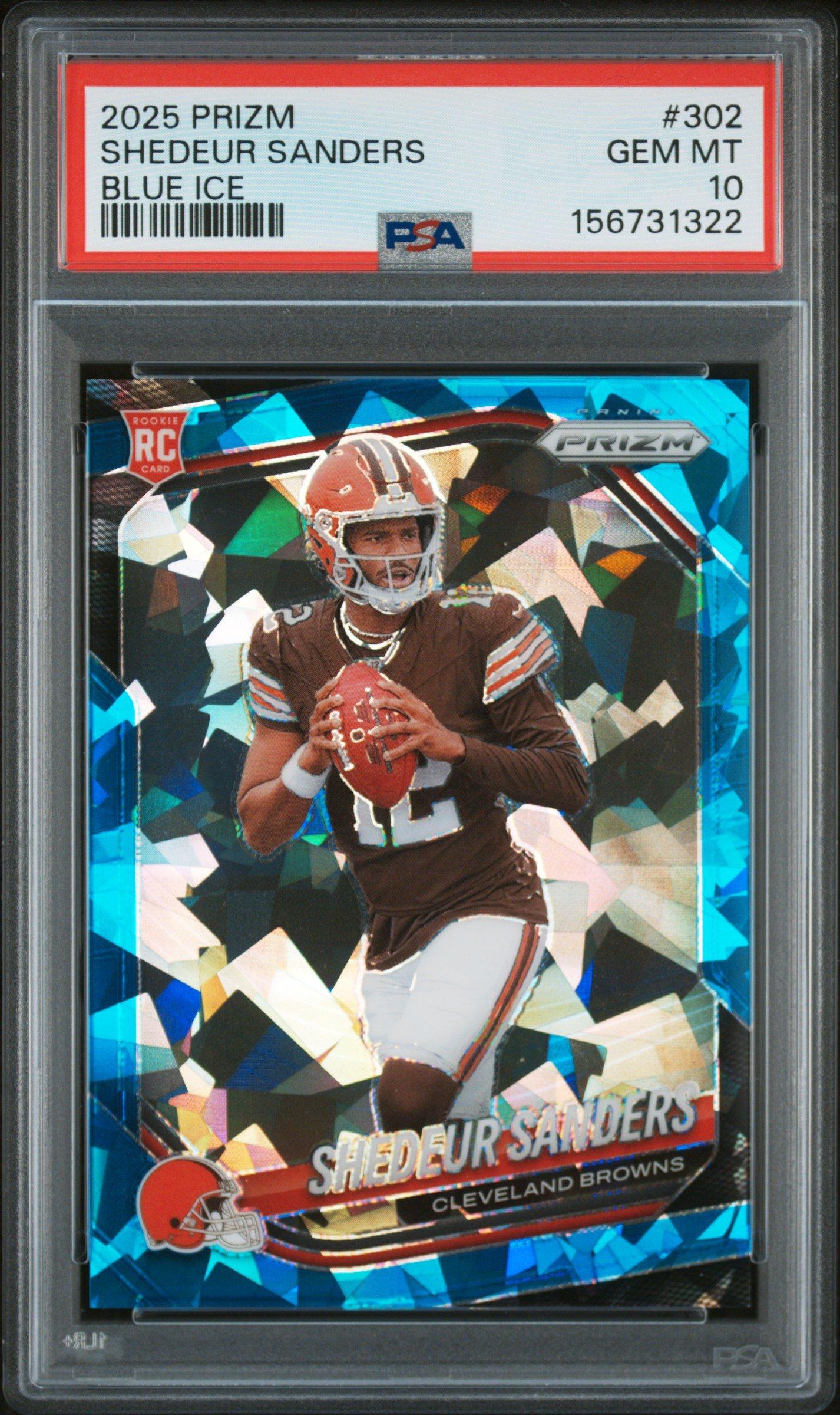 2025 Panini Prizm 302 Shedeur Sanders Blue Ice PSA 10 Graded Card