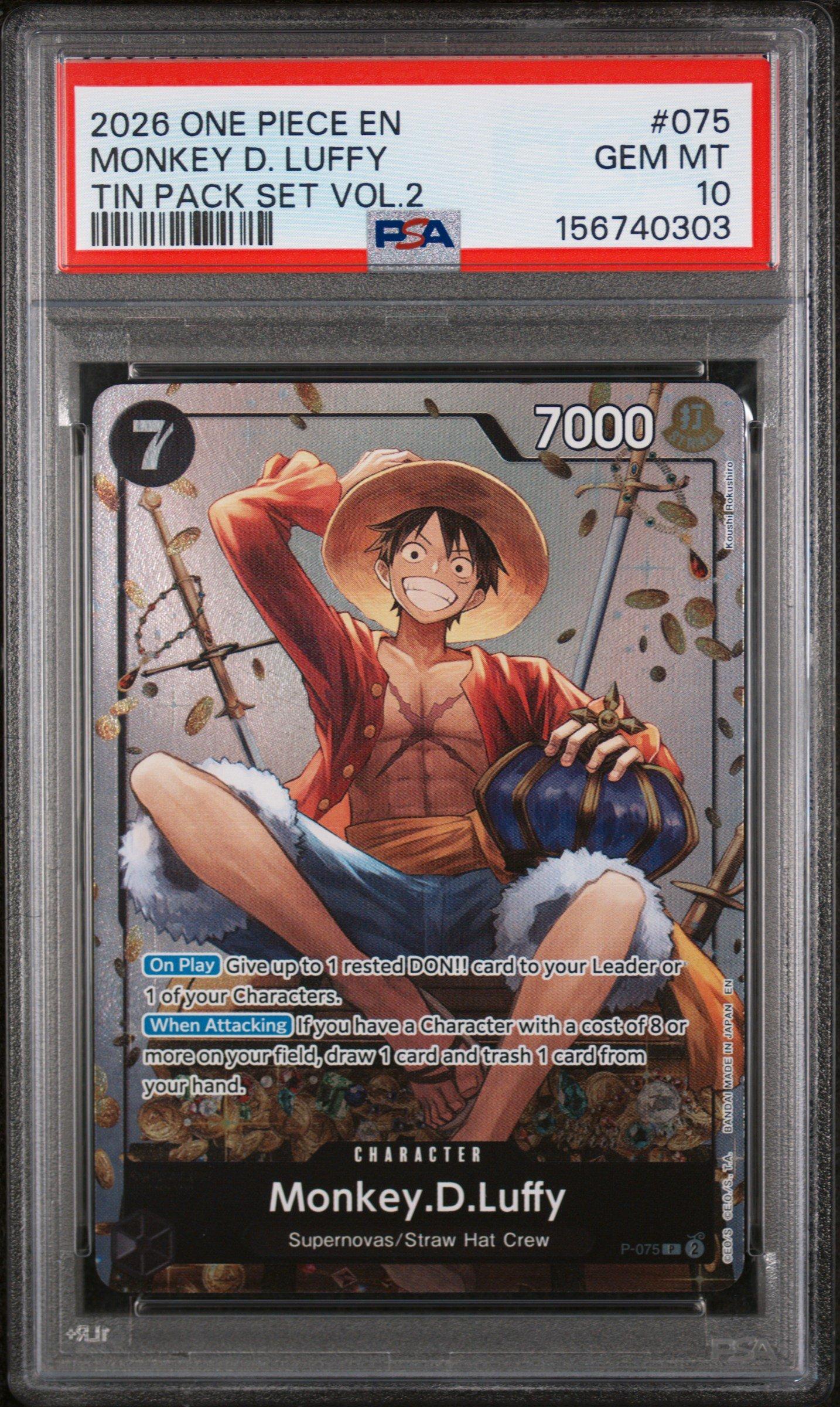 2026 One Piece Promos 075 Monkey D. Luffy Tin Pack Set Vol.2 PSA