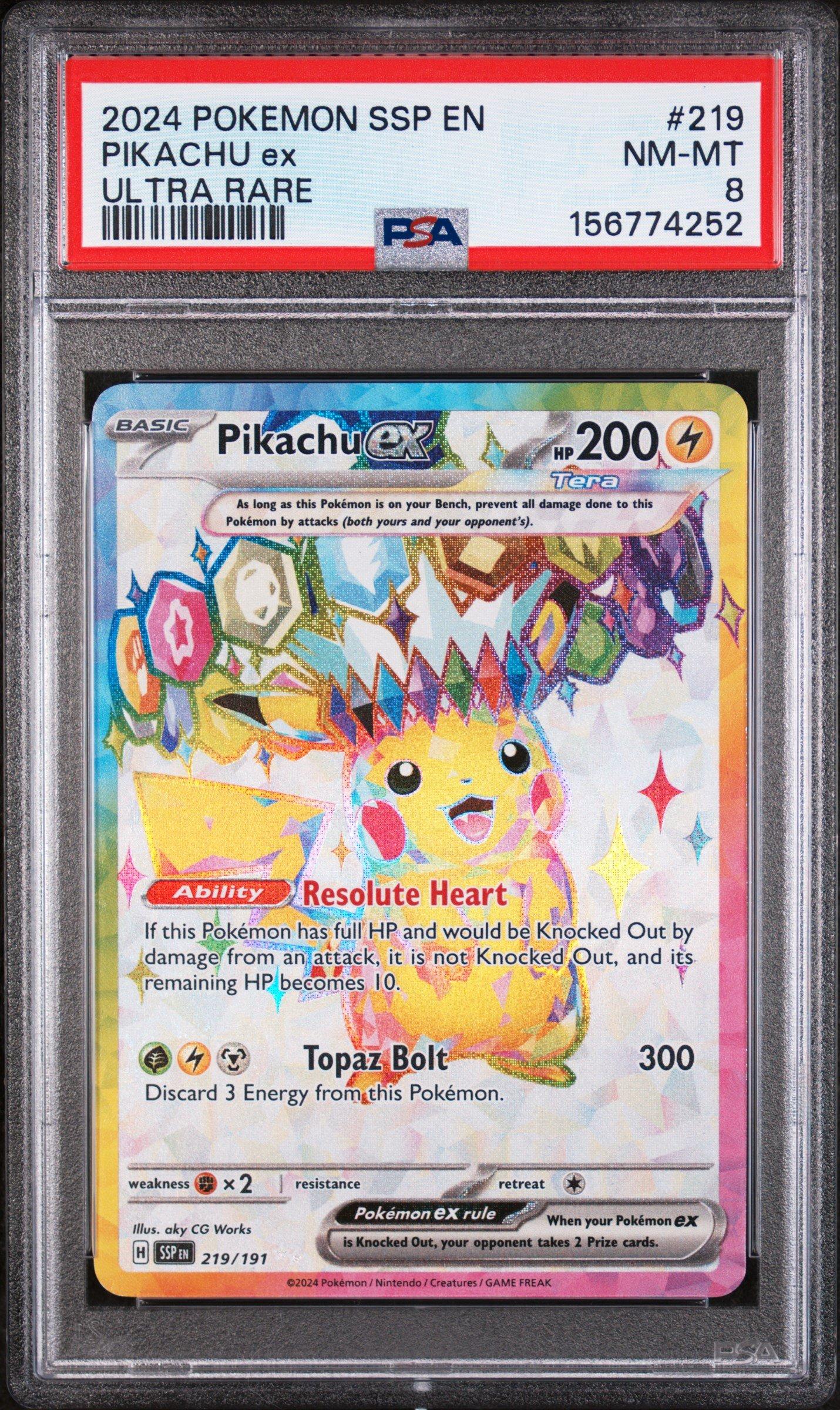 2024 Pokemon Ssp En-surging Sparks 219 Pikachu Ex Ultra Rare PSA 8