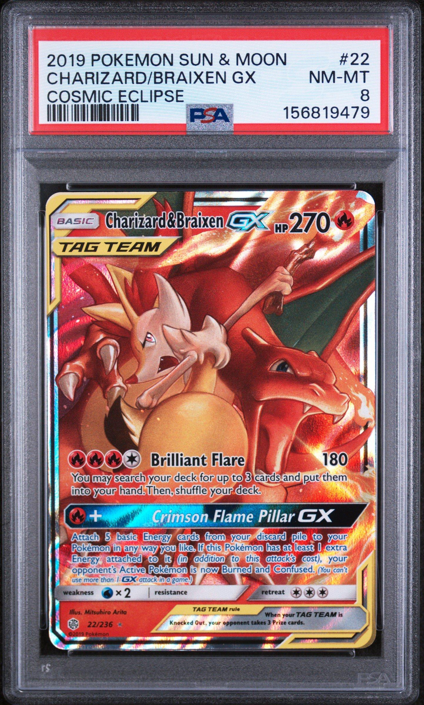 pokemon cards charizard and braixen Charizard & Braixen GX 22/236 Cosmic Eclipse Tag Team Ultra Rare Pokemon  Card
