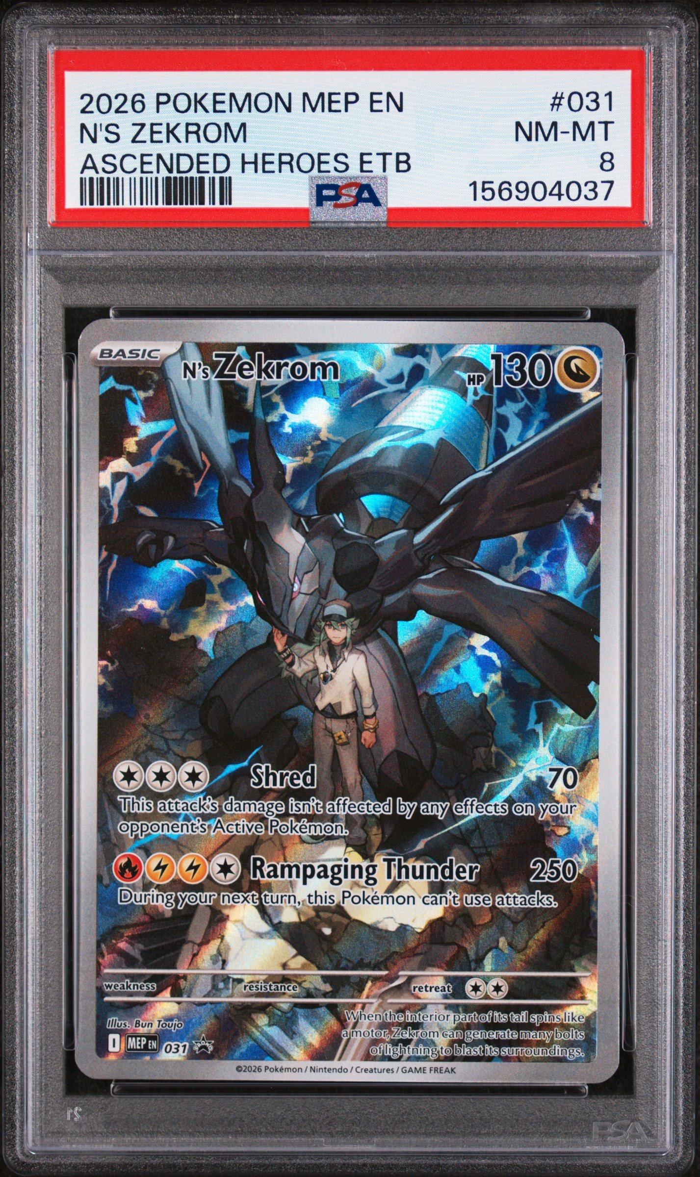 pokemon cards graded near me 2026 Pokemon Mep En-me Black Star Promo 031 N's Zekrom Ascended Heroes  Elite Trainer Box PSA 8