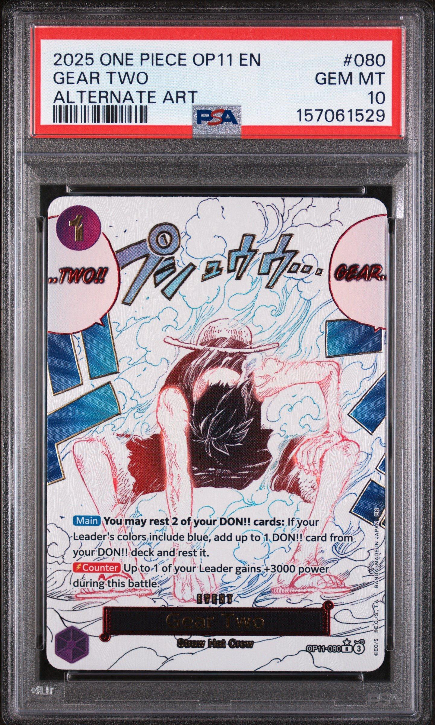 2025 One Piece Op11-a Fist Of Divine Speed 080 Gear Two Alternate Art PSA 10