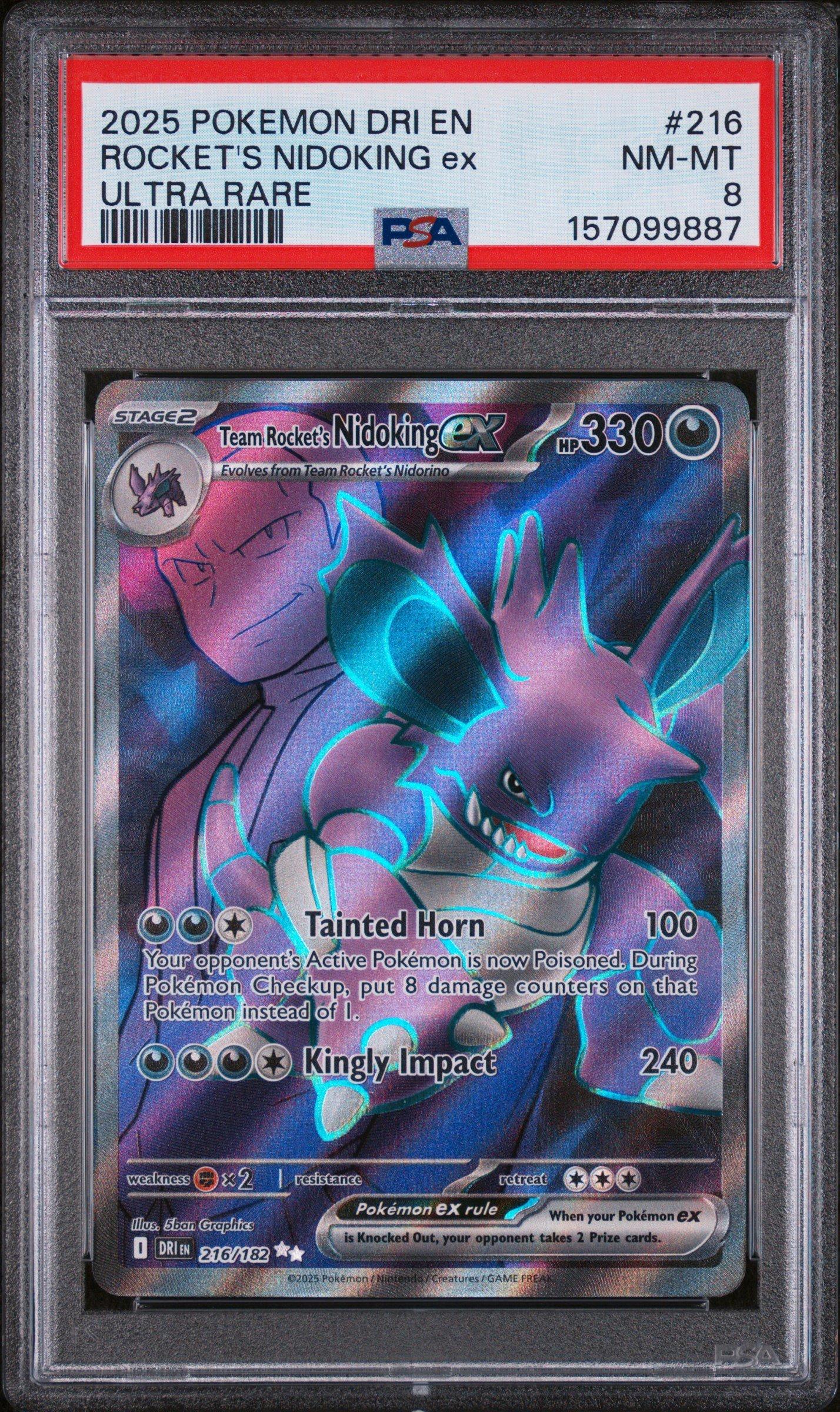 pokemon card nidoking Team Rocket's ex 2025 Glory of Rocket Japanese Secret Art Rare #126 PSA Authenticated 10 The new Defending Pokemon is now Poisoned Pokemon Card Japanese Team Rocket's