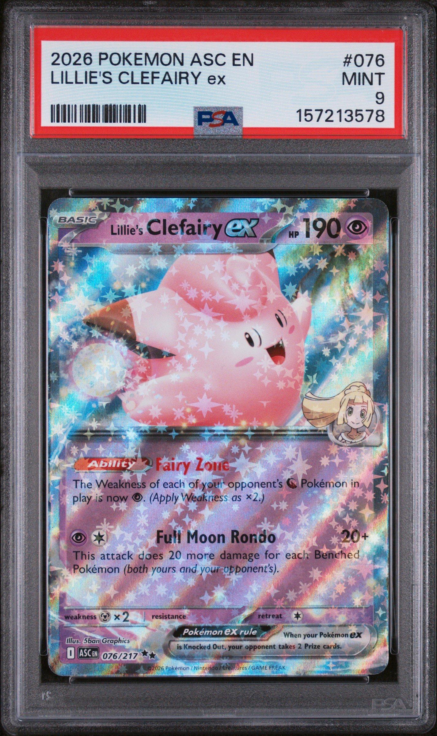 2026 Pokemon Asc En-ascended Heroes 076 Lillie's Clefairy Ex PSA 9