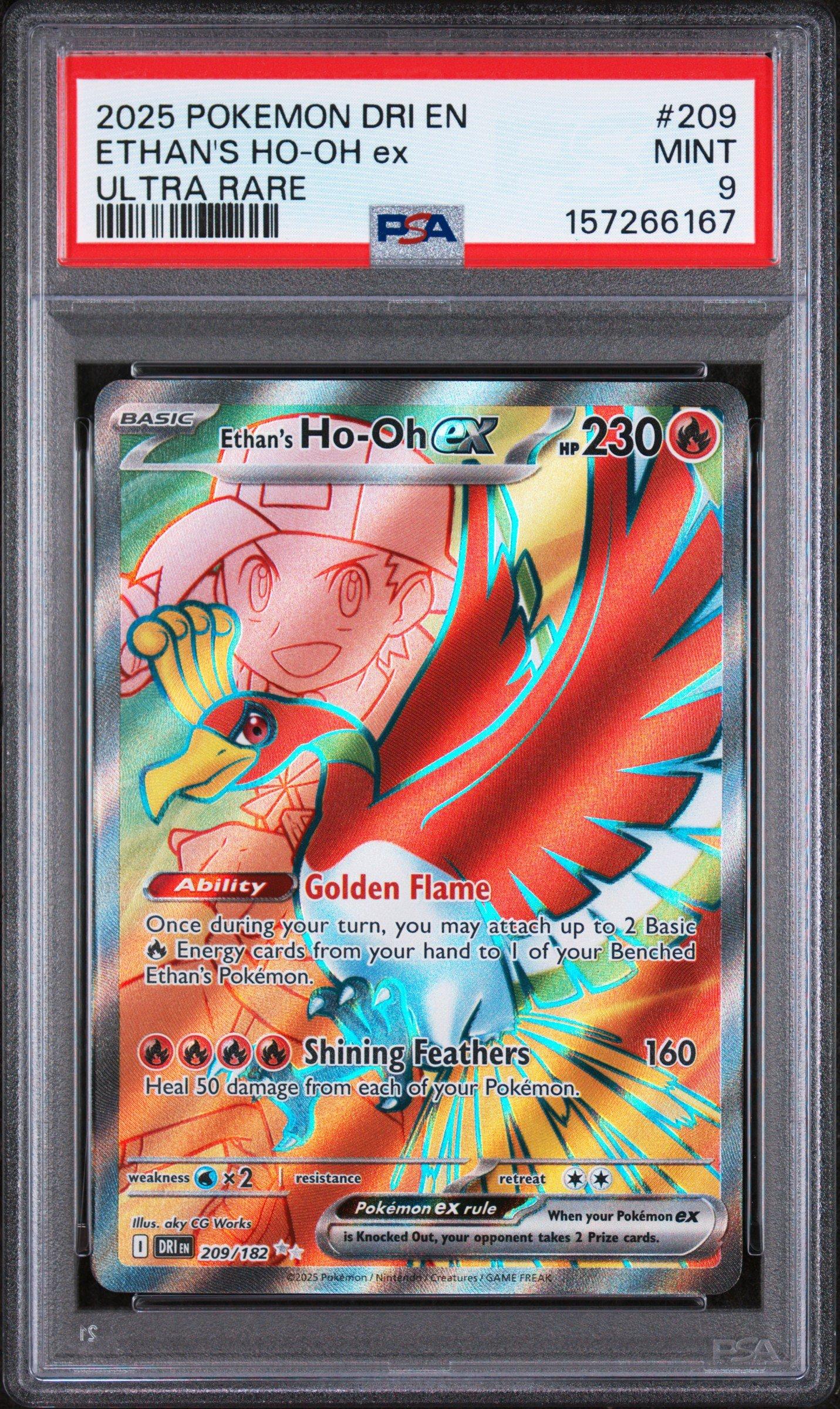 rare ho oh pokemon card 2025 Pokemon Dri En-destined Rivals 209 Ethan's Ho-oh Ex Ultra Rare PSA 9