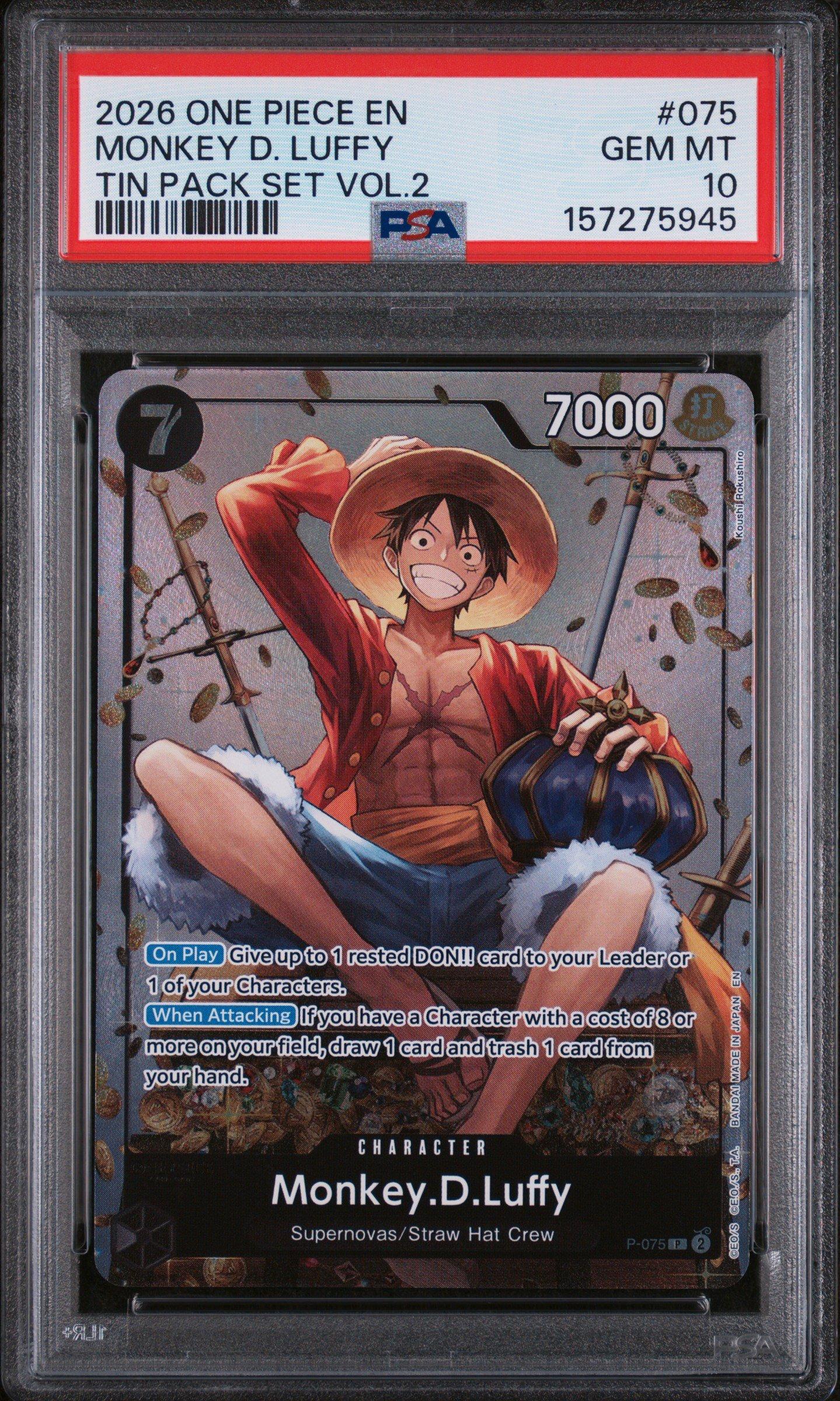 2026 One Piece Promos 075 Monkey D. Luffy Tin Pack Set Vol.2 PSA