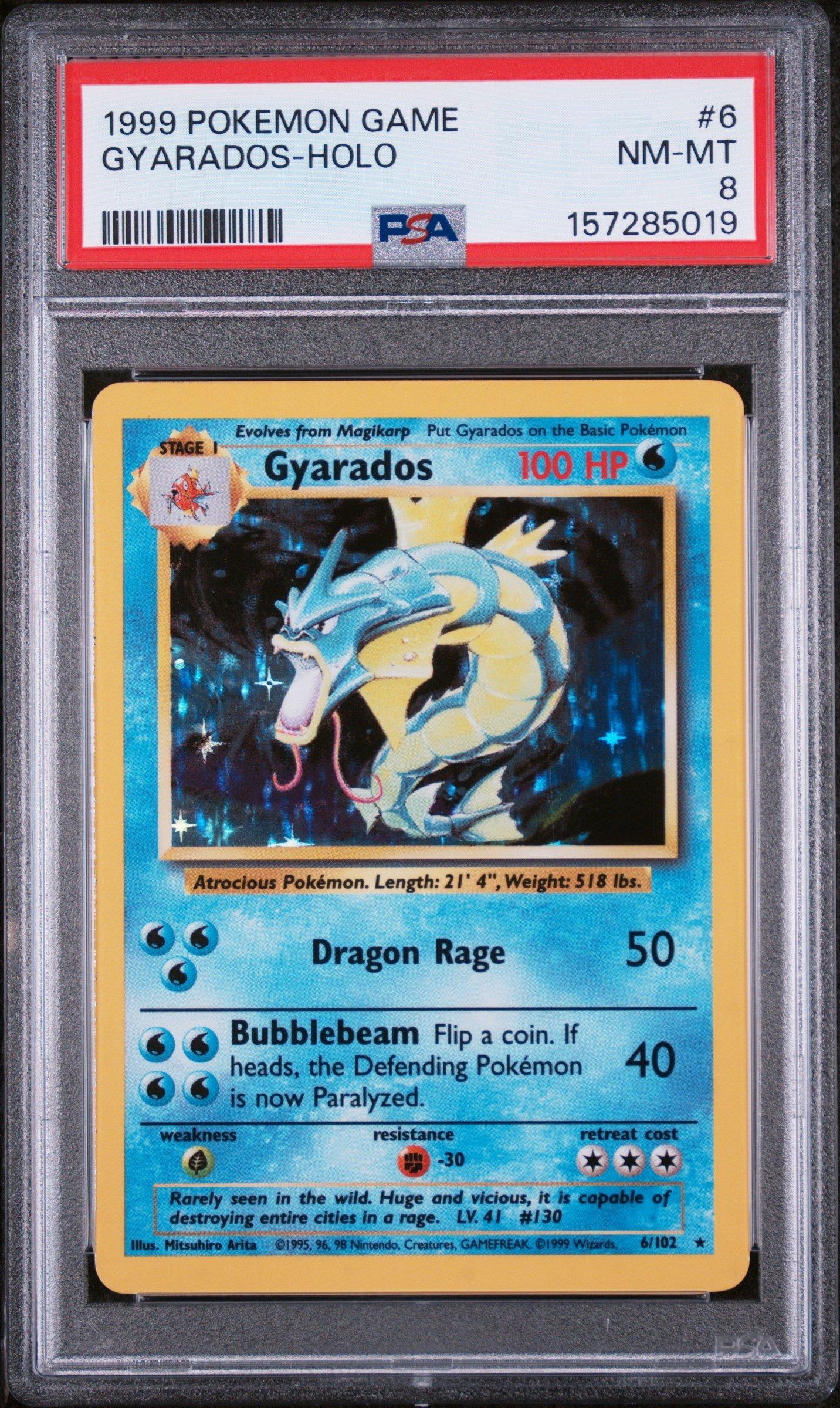1999 graded pokemon cards 1999 Pokemon Game 6 Gyarados-holo PSA 8