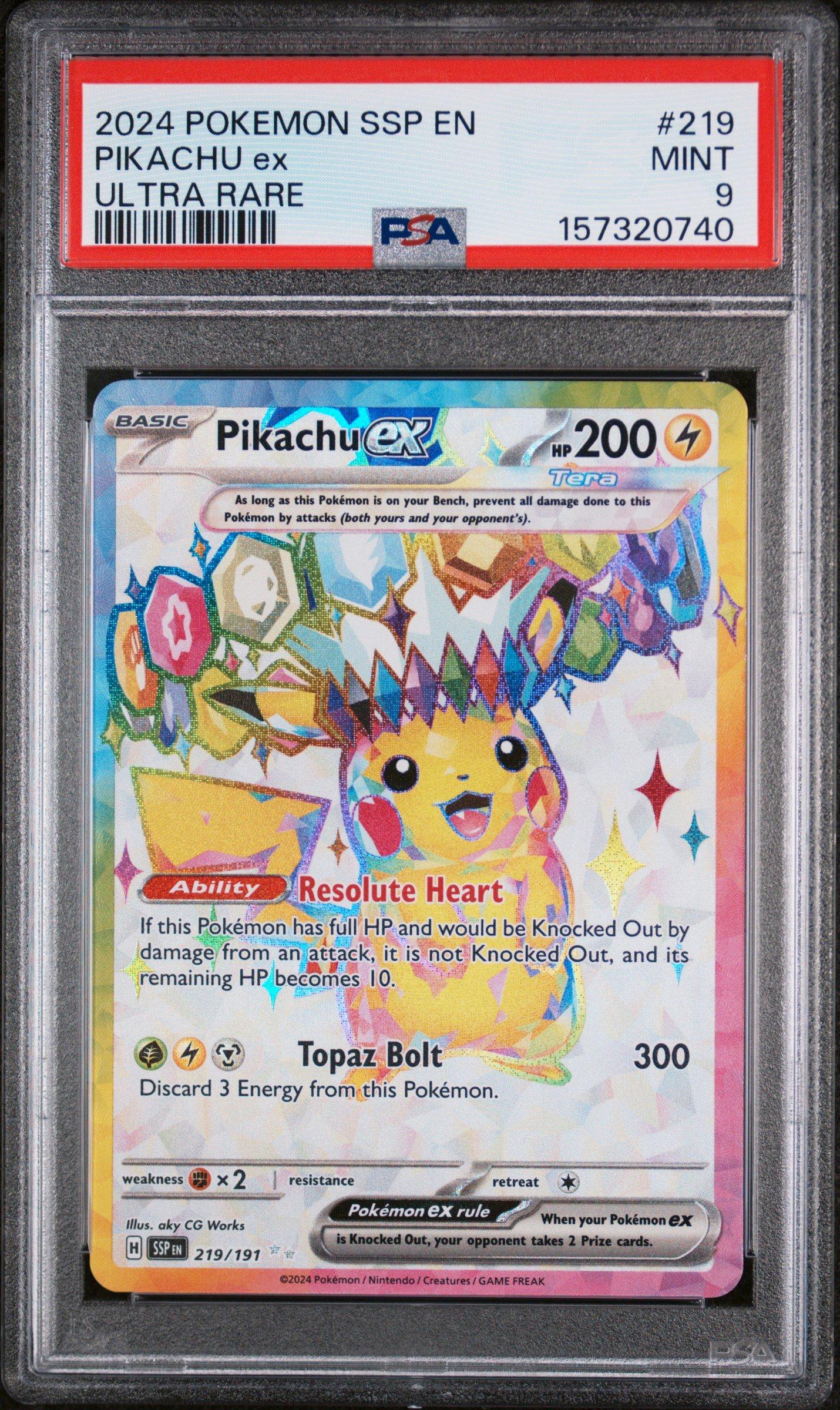 2024 Pokemon Ssp En-surging Sparks 219 Pikachu Ex Ultra Rare PSA 9