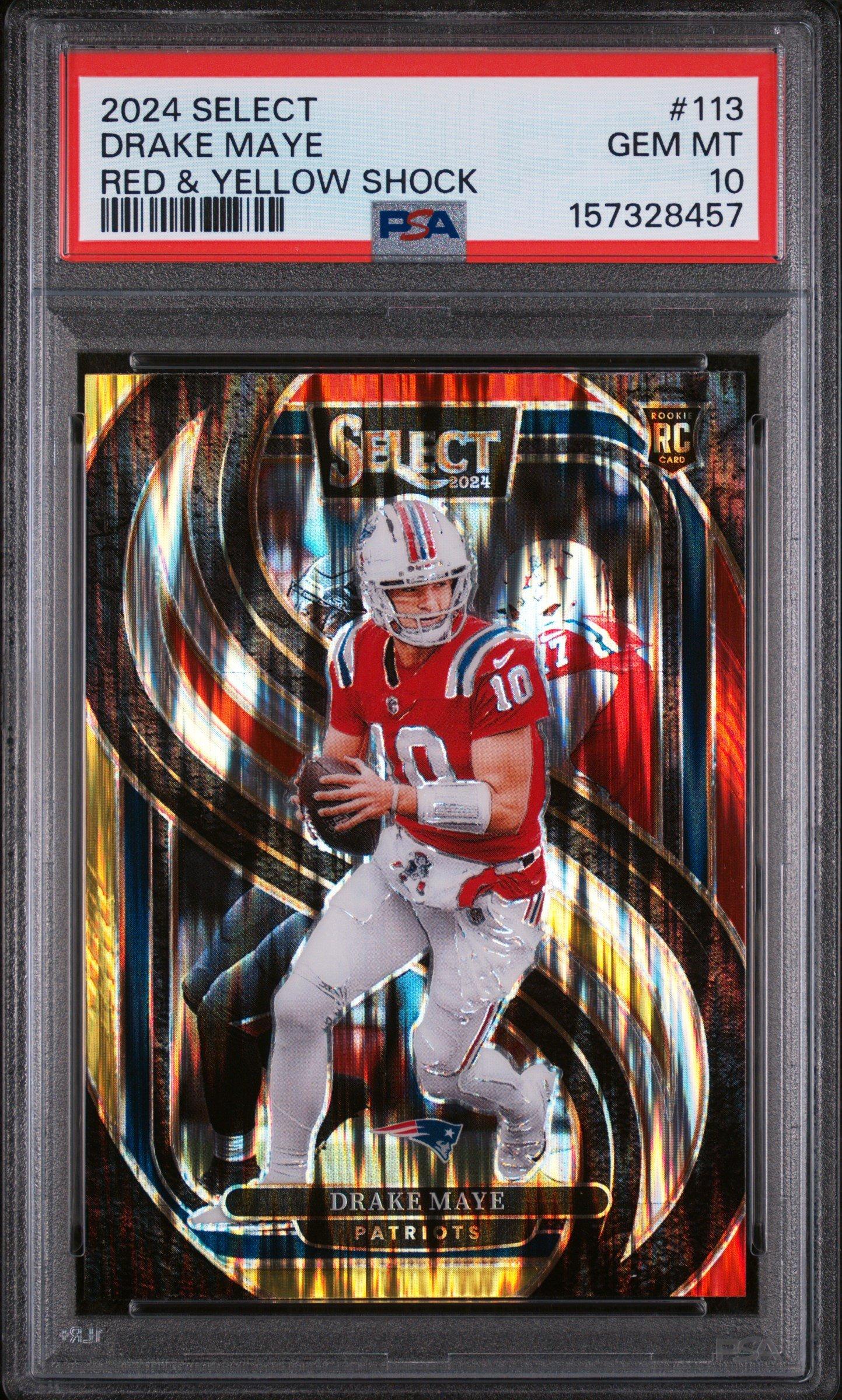 2024 Panini Select 113 Drake Maye Red & Yellow Shock PSA 10 Graded