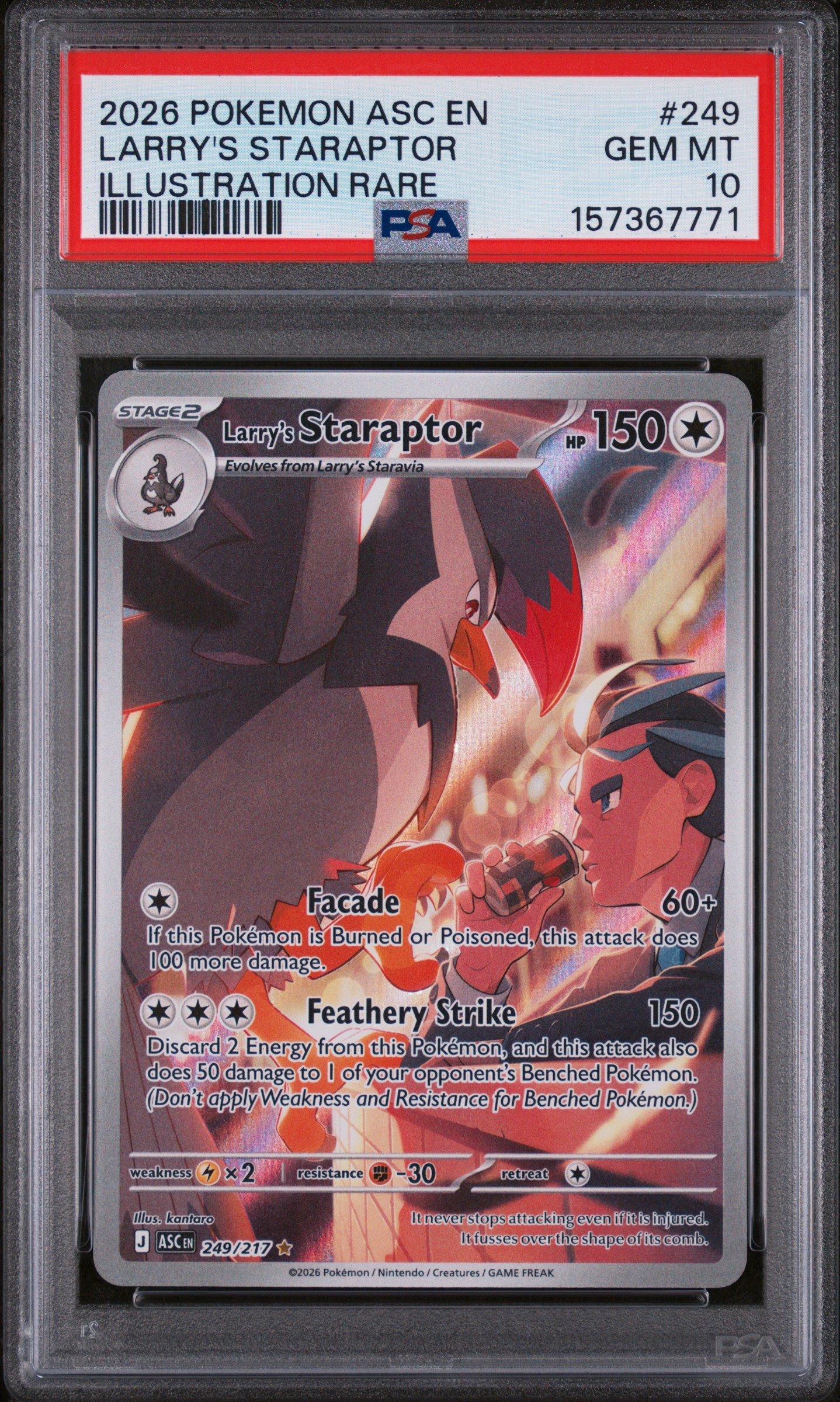 2026 Pokemon Asc En-Ascended Heroes 249 Larrys Staraptor Illustration Rare PSA 10