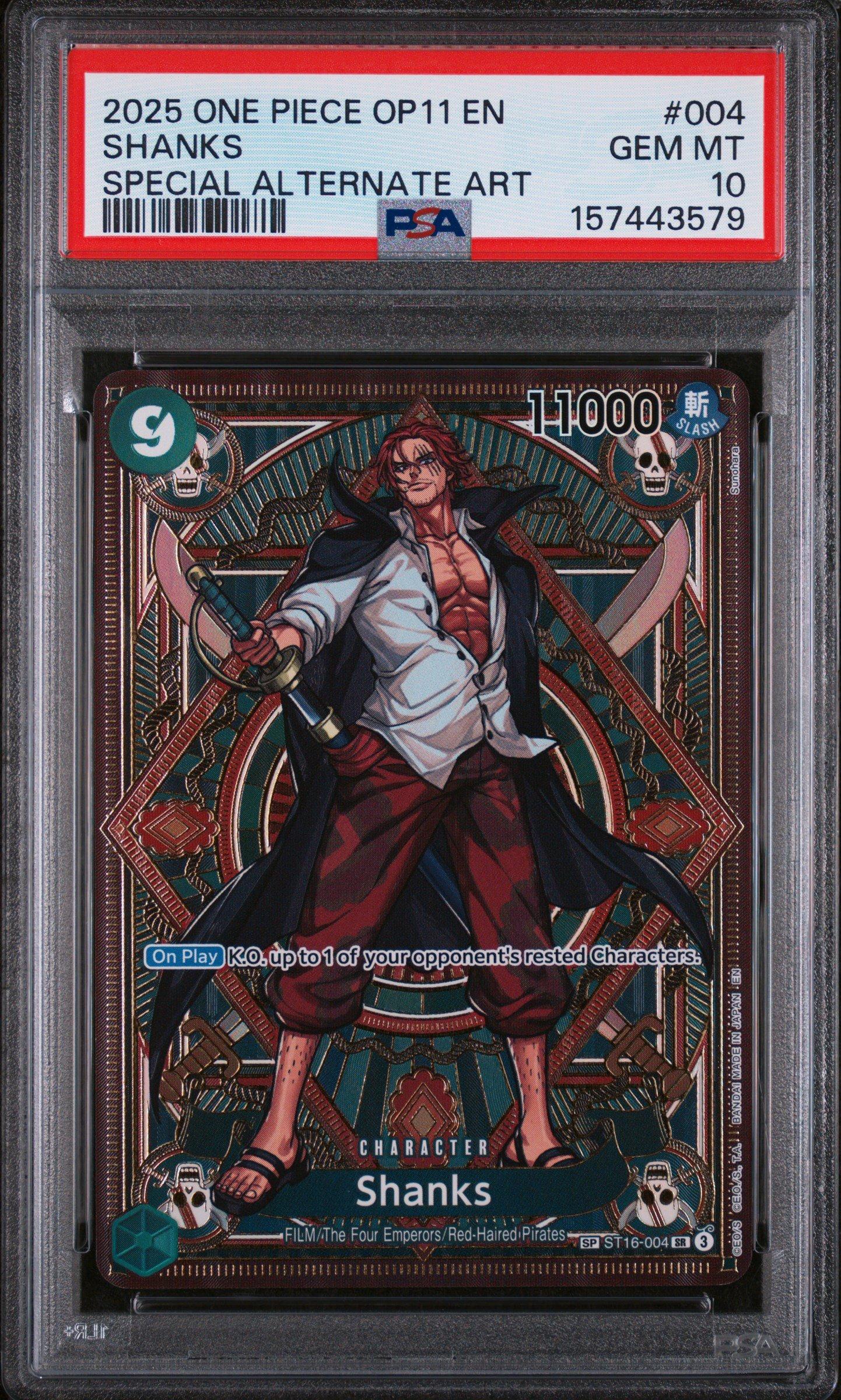 2025 One Piece Op11-a Fist Of Divine Speed 004 Shanks Special Alternate Art PSA 10
