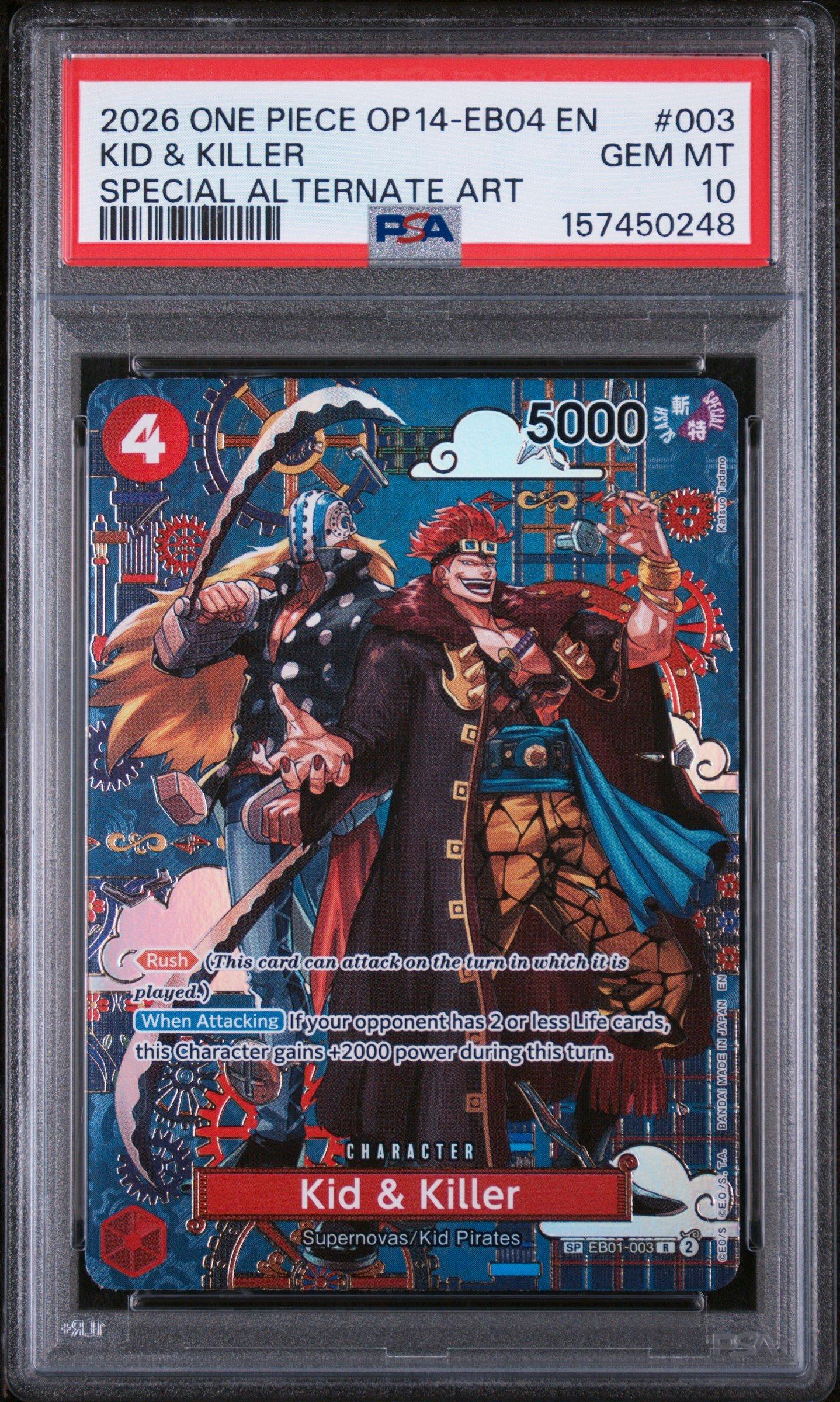 2026 One Piece Op14-eb04-the Azure Seas Seven 003 Kid & Killer Special Alternate Art PSA 10