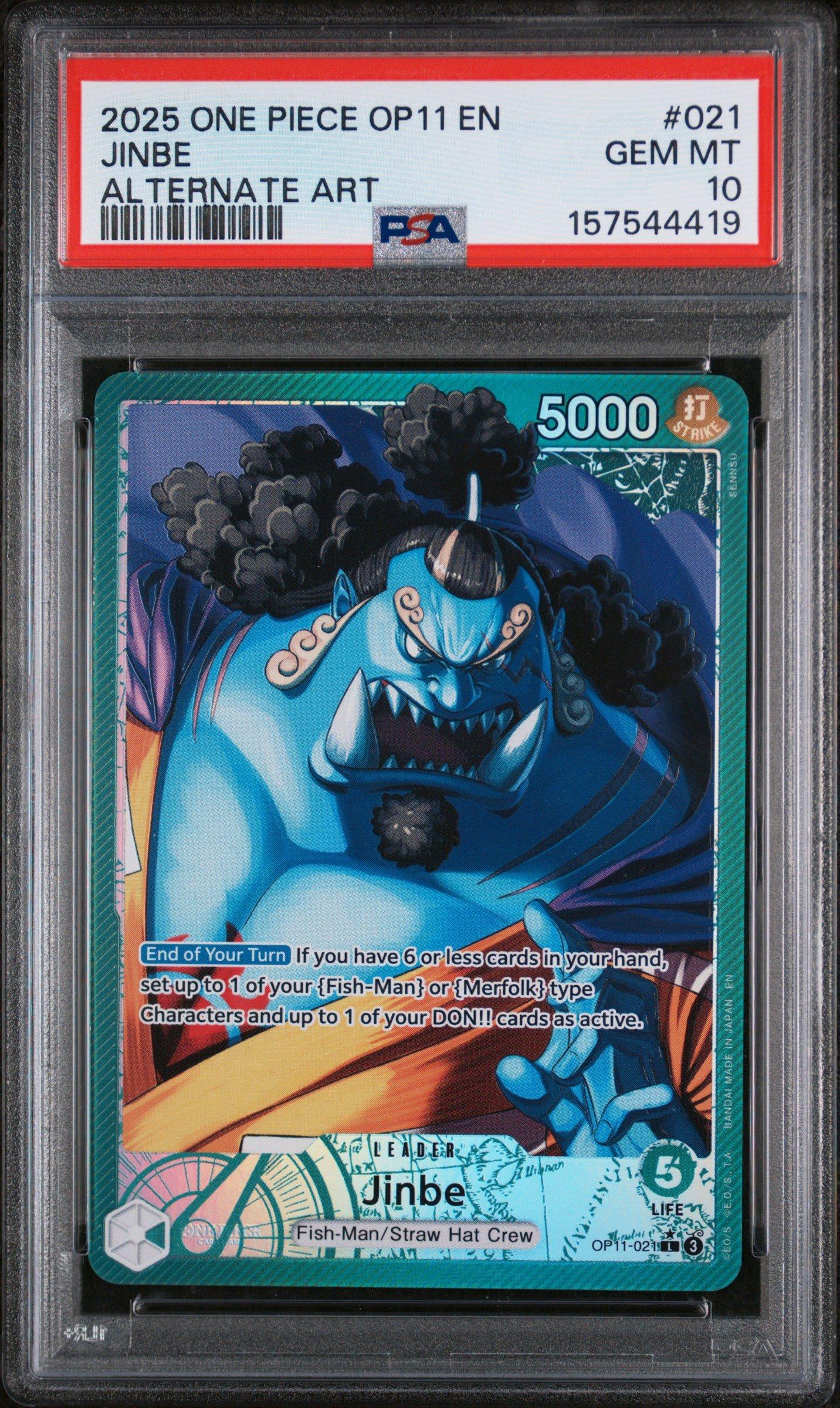2025 One Piece Op11-a Fist Of Divine Speed 021 Jinbe Alternate Art PSA 10