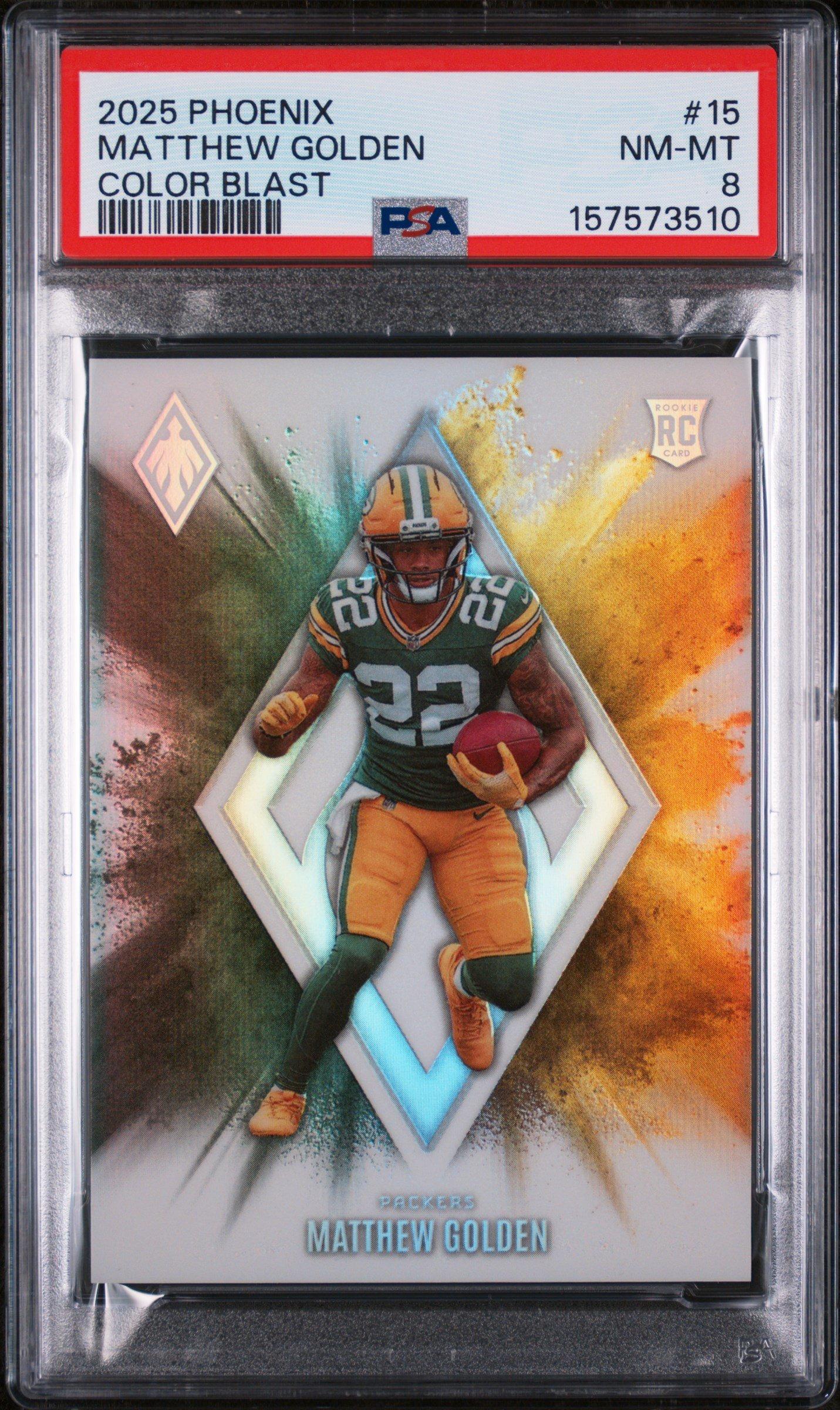 2025 Panini Phoenix Color Blast 15 Matthew Golden PSA 8 Graded