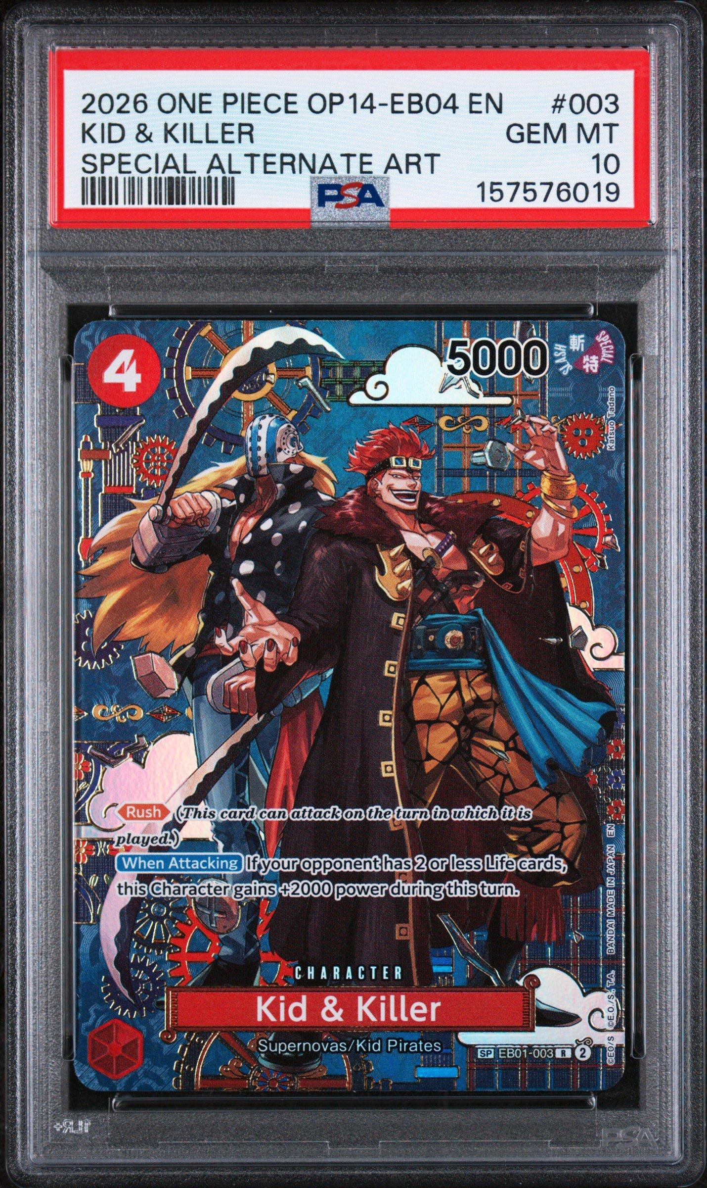 2026 One Piece Op14-eb04-the Azure Seas Seven 003 Kid & Killer Special Alternate Art PSA 10