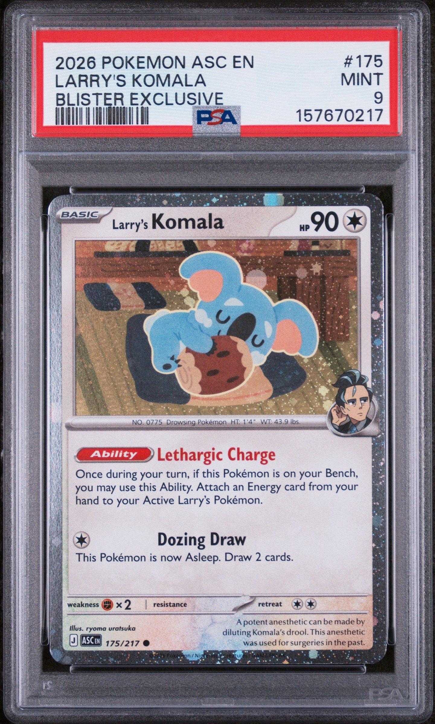 2026 Pokemon Asc En-Ascended Heroes 175 Larrys Komala Blister Exclusive PSA 9