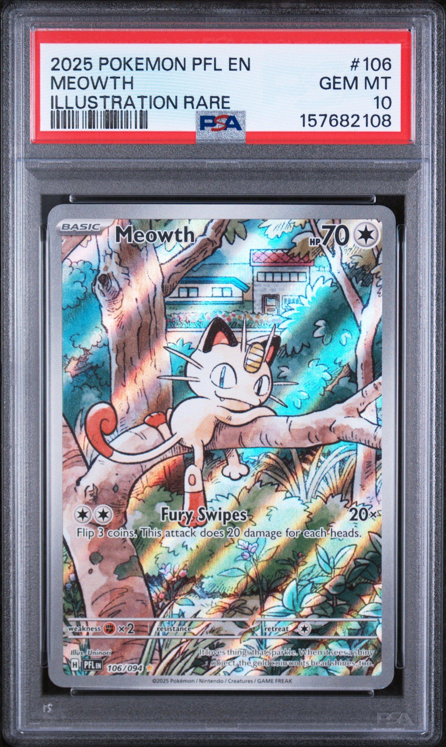 2025 Pokemon Pfl En-phantasmal Flames 106 Meowth Illustration Rare