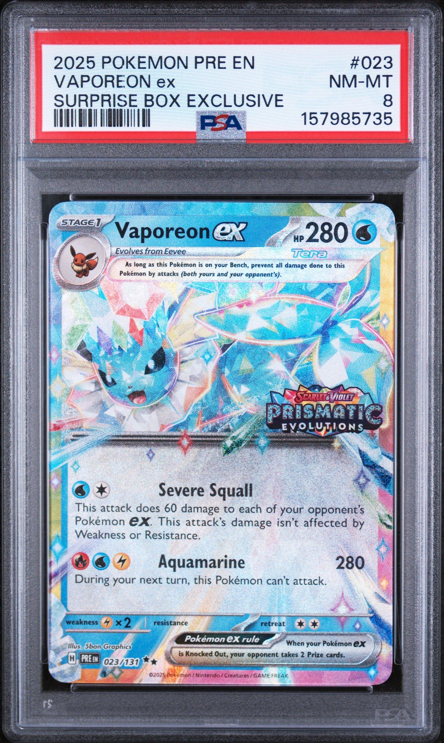 2025 Pokemon Pre En-prismatic Evolutions 023 Vaporeon Ex Surprise