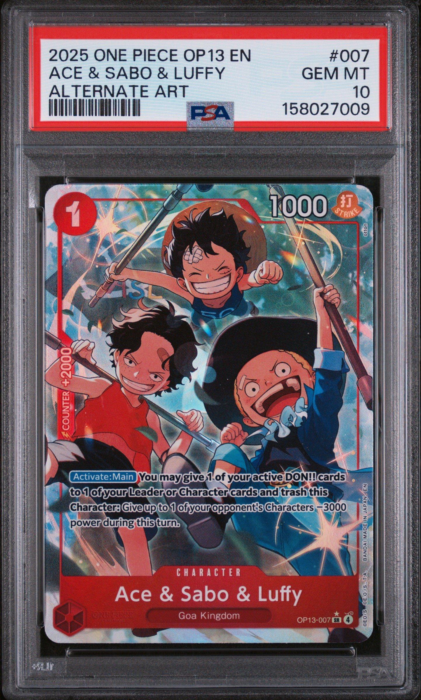 PSA10 エース&サボ&ルフィ SR OP13-007 2025 One Piece Op13-carrying On His Will 007 Ace & Sabo & Luffy