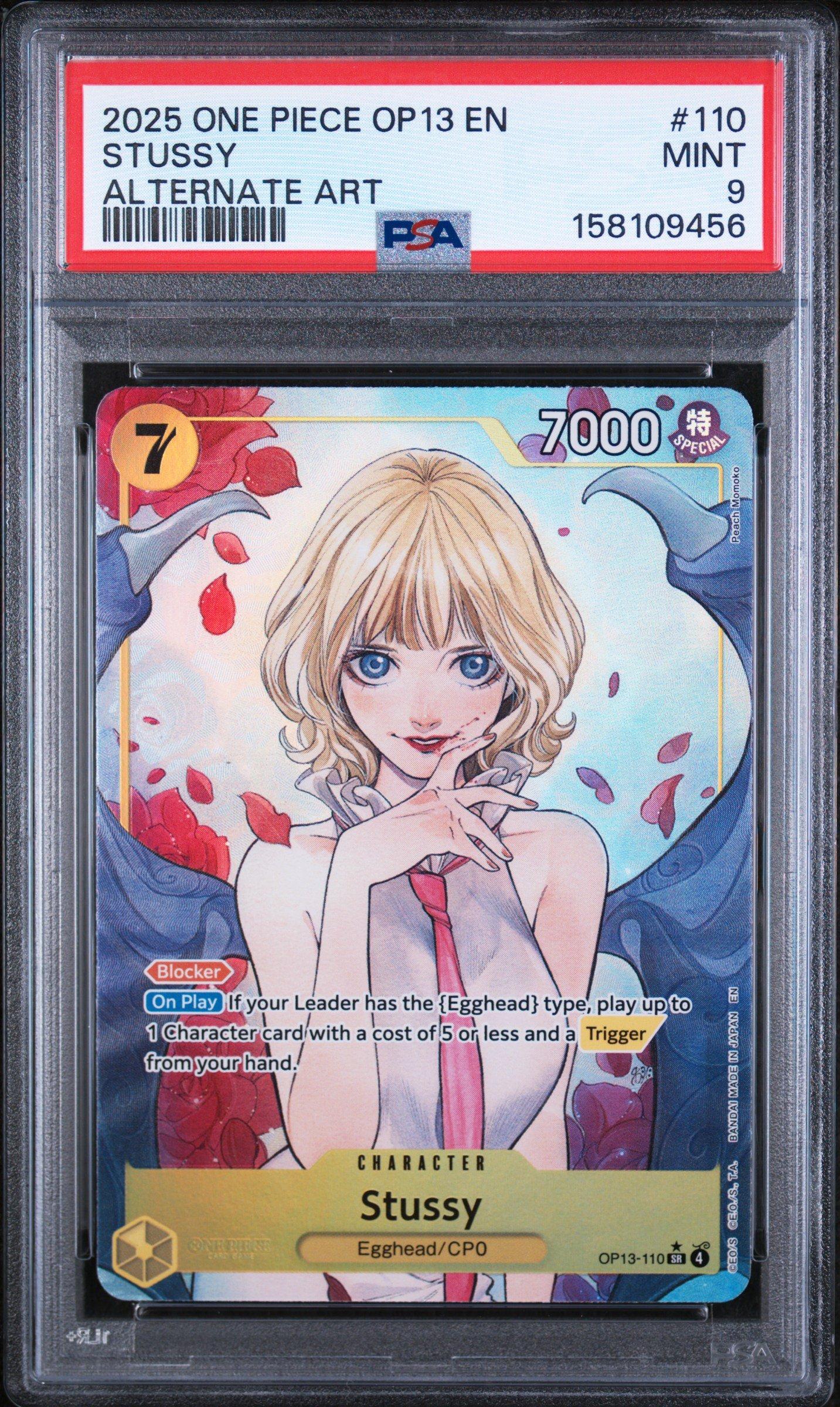 ワンピースカード ステューシー PSA9 2025 One Piece Op13-carrying On His Will 110 Stussy Alternate Art