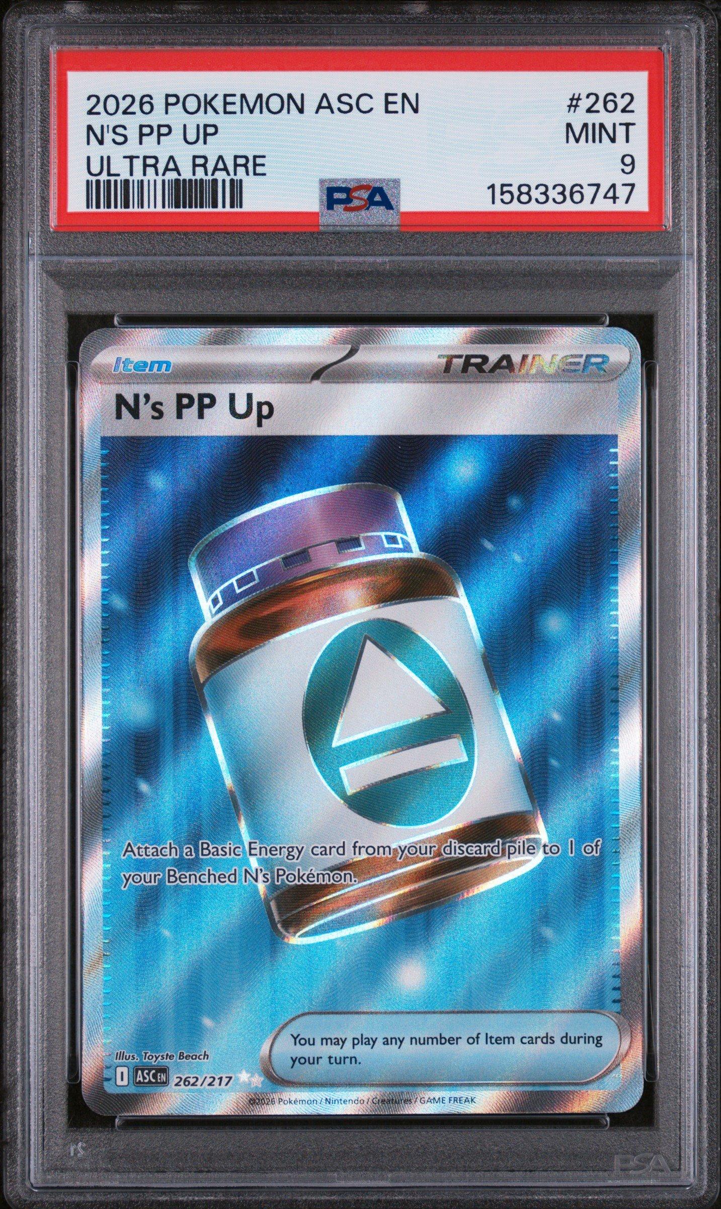 2026 Pokemon Asc En-ascended Heroes 262 N's Pp Up Ultra Rare PSA 9