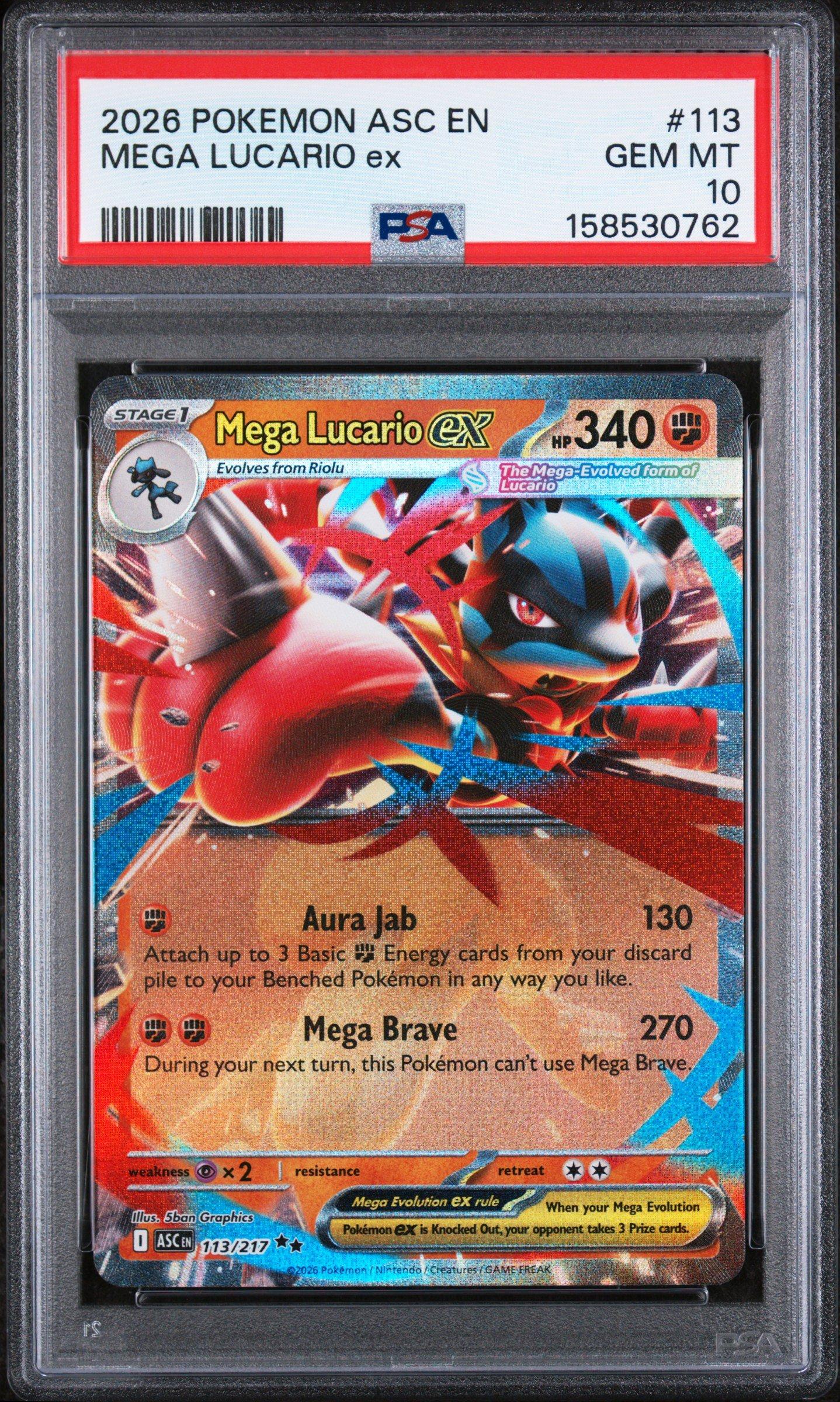 2026 Pokemon Asc En-ascended Heroes 113 Mega Lucario Ex PSA 10