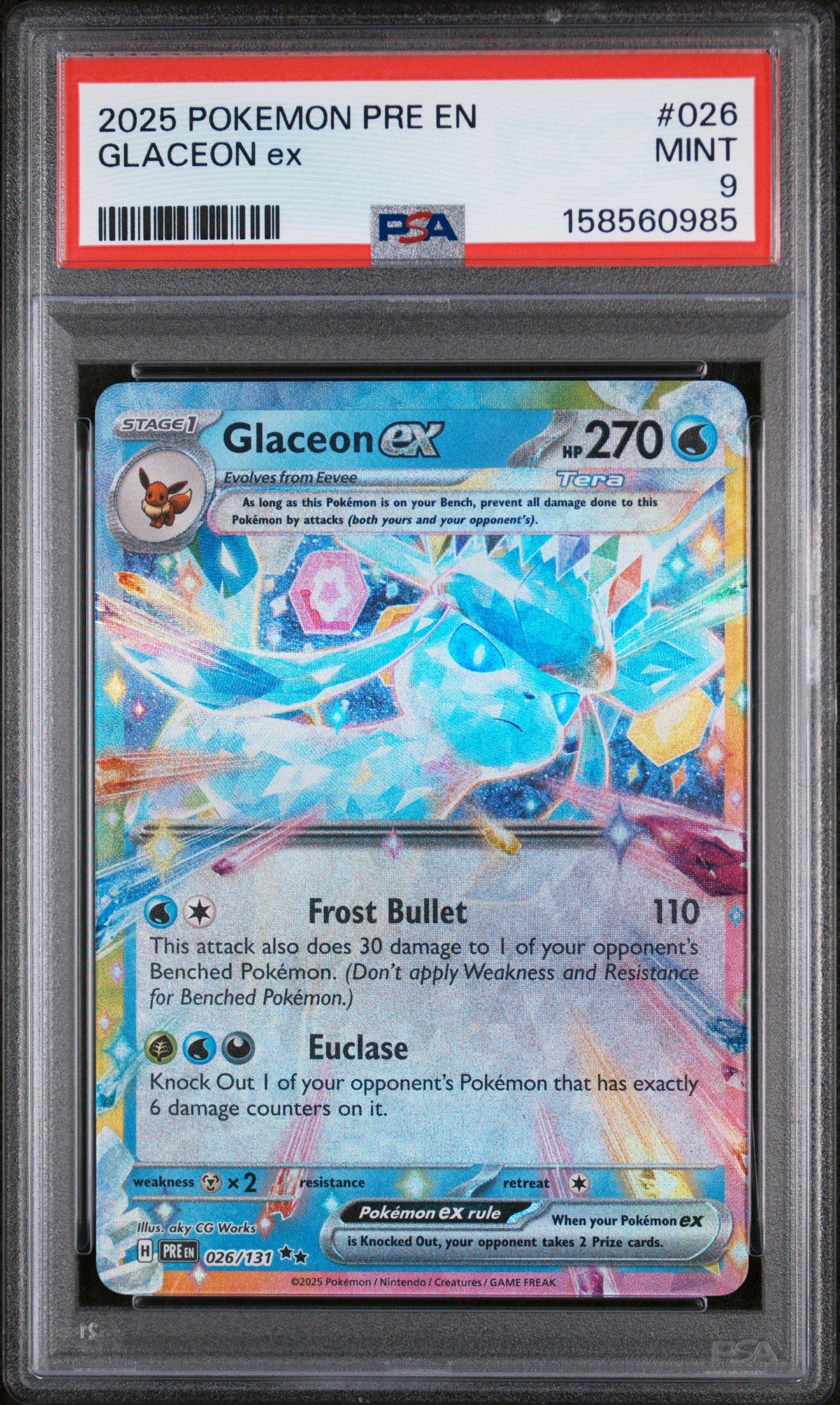2025 Pokemon Pre En-prismatic Evolutions 026 Glaceon Ex PSA 9