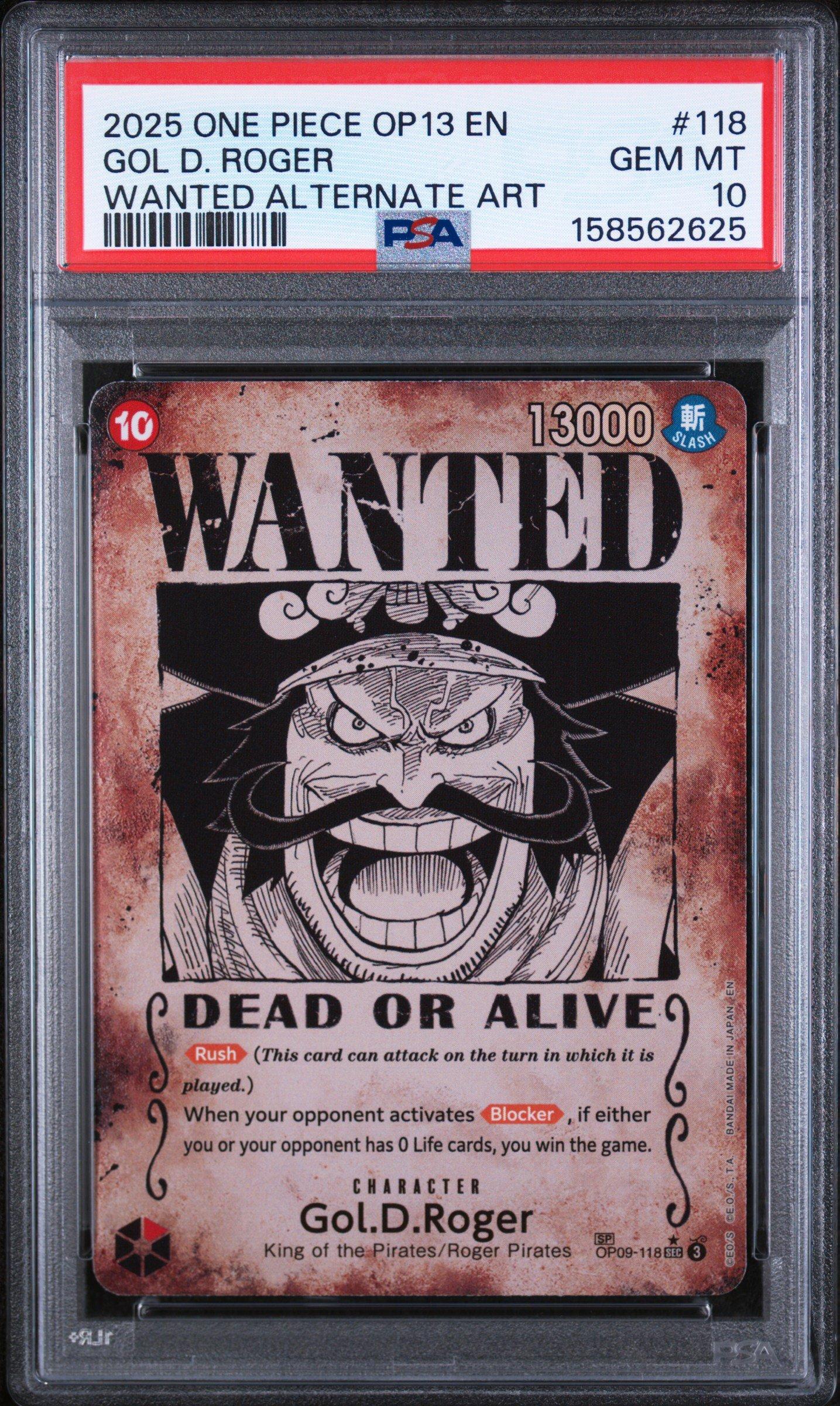 PSA10 2025 ONE PIECE OP13 JP ゴールド・D・ロジャー 2025 One Piece Op13-carrying On His Will 118 Gol D. Roger Wanted