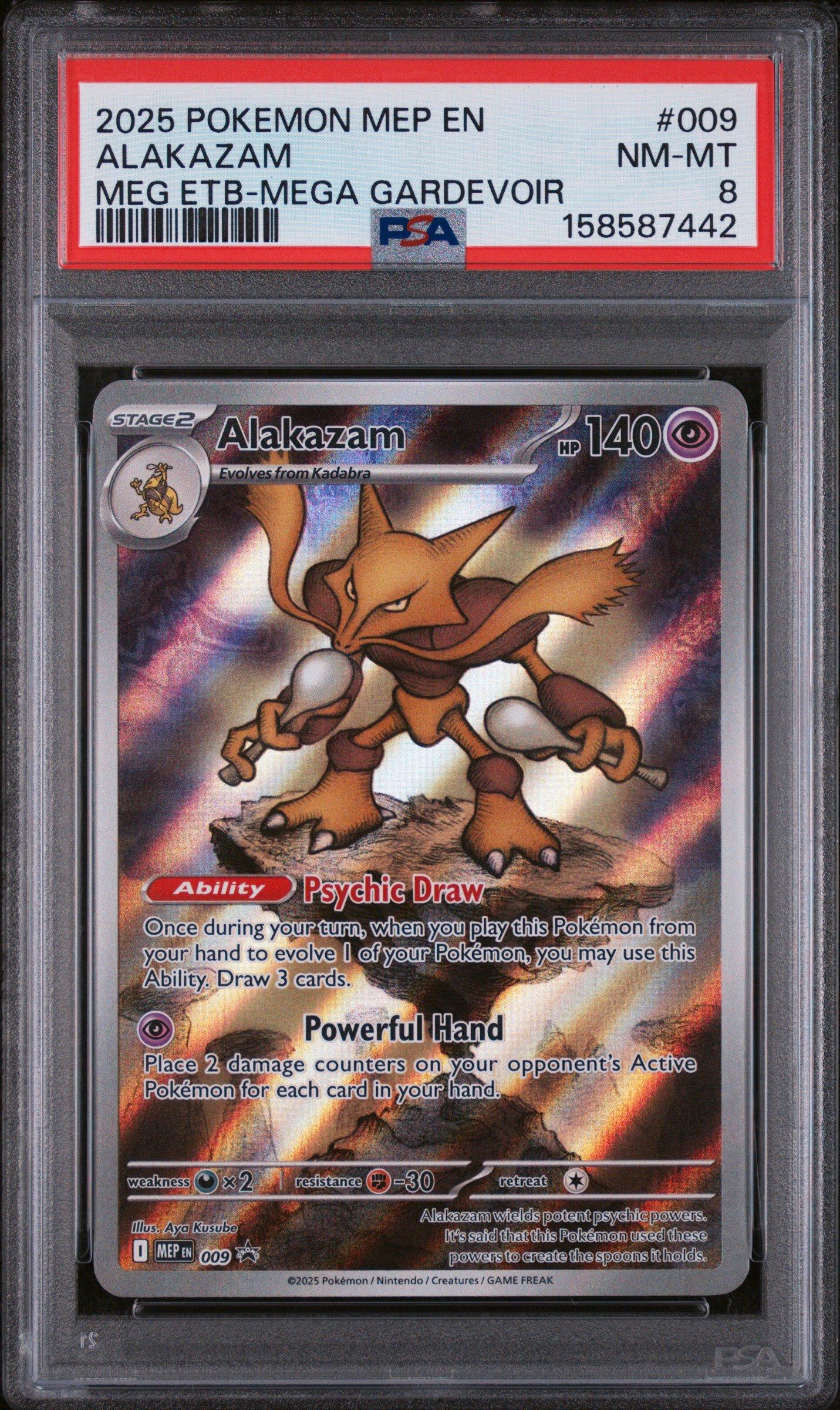 mega alakazam pokemon card 2025 Pokemon Mep En-me Black Star Promo 009 Alakazam Mega Evolution Elite  Trainer Box-mega Gardevoir PSA 8