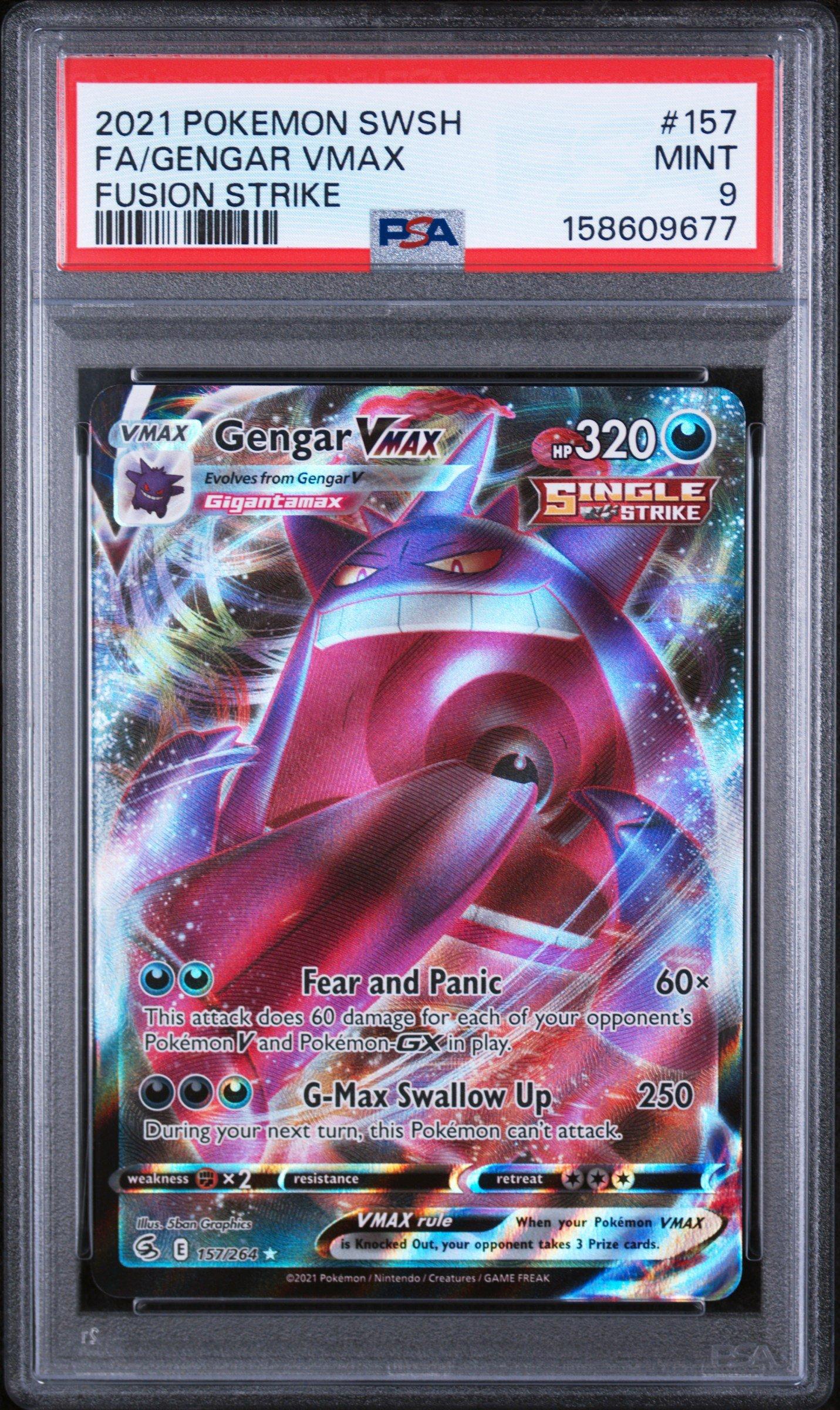 pokemon gengar vmax card 2021 Sword & Shield Fusion Strike 157 Full Art/gengar PSA 9 Graded Made of premium acrylic Rare Gengar Vmax Pokemon Card