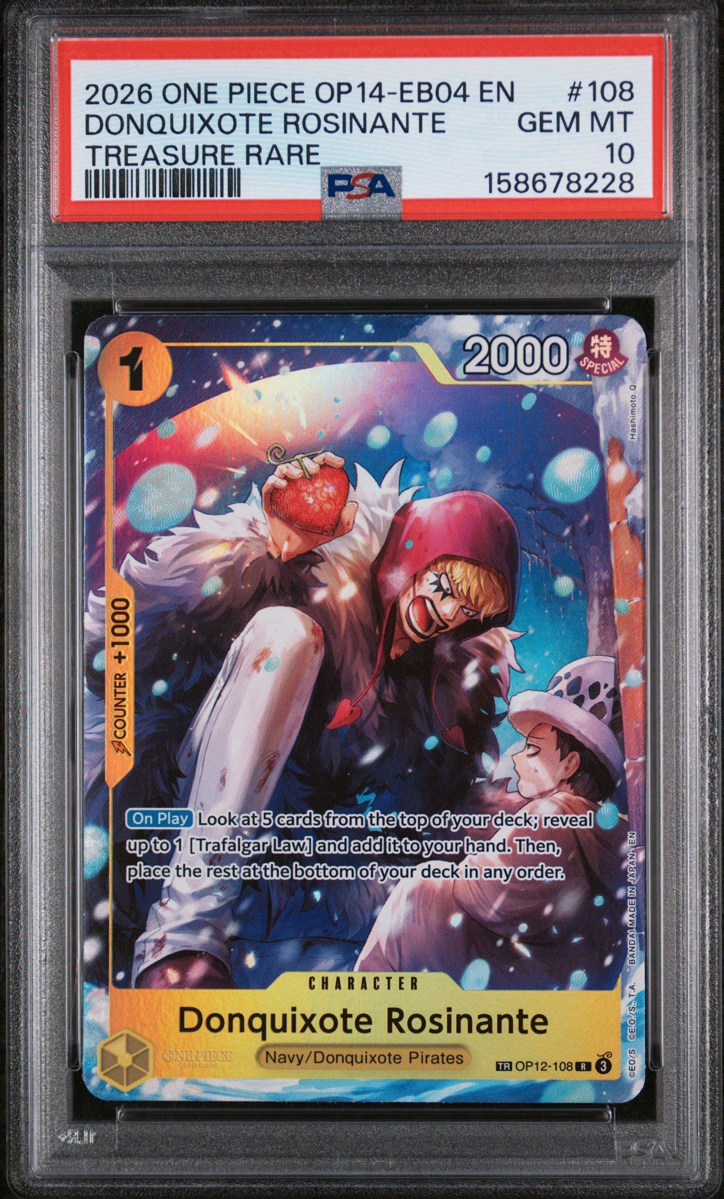2026 One Piece Op14-eb04-the Azure Seas Seven 108 Donquixote Rosinante Treasure Rare PSA 10