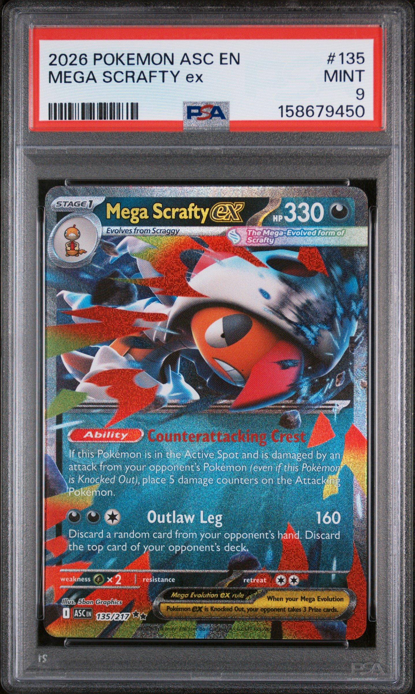 2026 Pokemon Asc En-ascended Heroes 135 Mega Scrafty Ex PSA 9