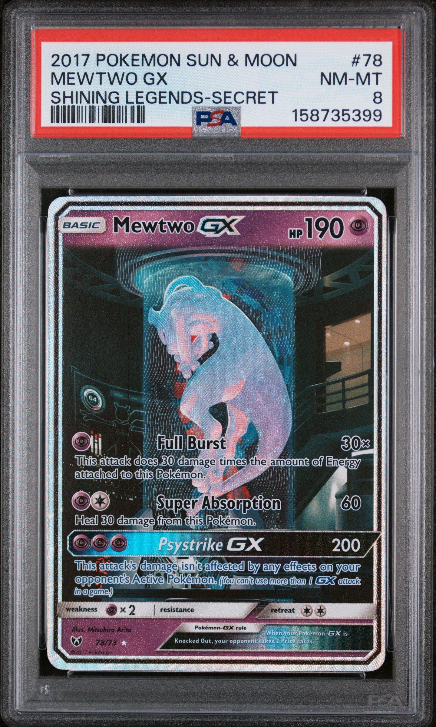 2017 Pokemon Sun & Moon Shining Legends 78 Mewtwo Gx Secret PSA 8