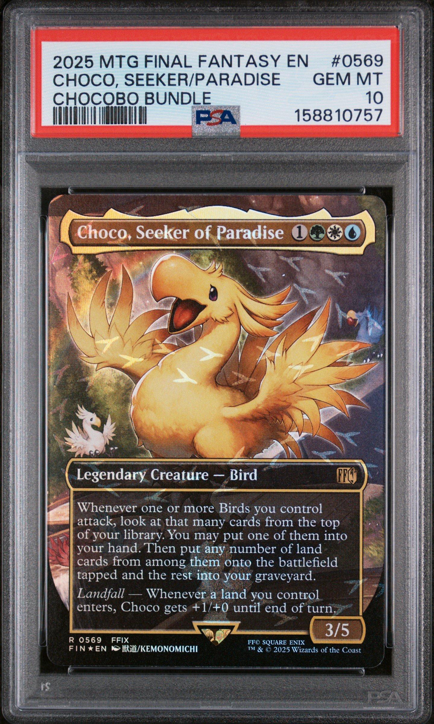 choco mtg card 2025 Magic The Gathering Final Fantasy 0569 Choco, Seeker Of Paradise  Chocobo Bundle PSA 10 Graded Card