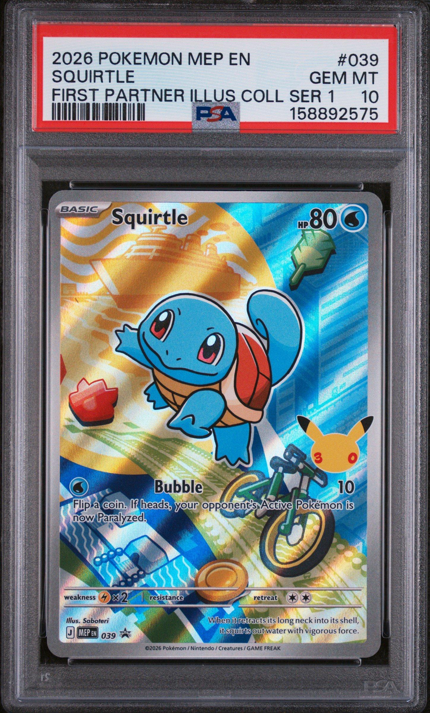 graded squirtle card 2026 Pokemon Mep En-me Black Star Promo 039 Squirtle First Partner  Illustration Collection Series 1 PSA 10