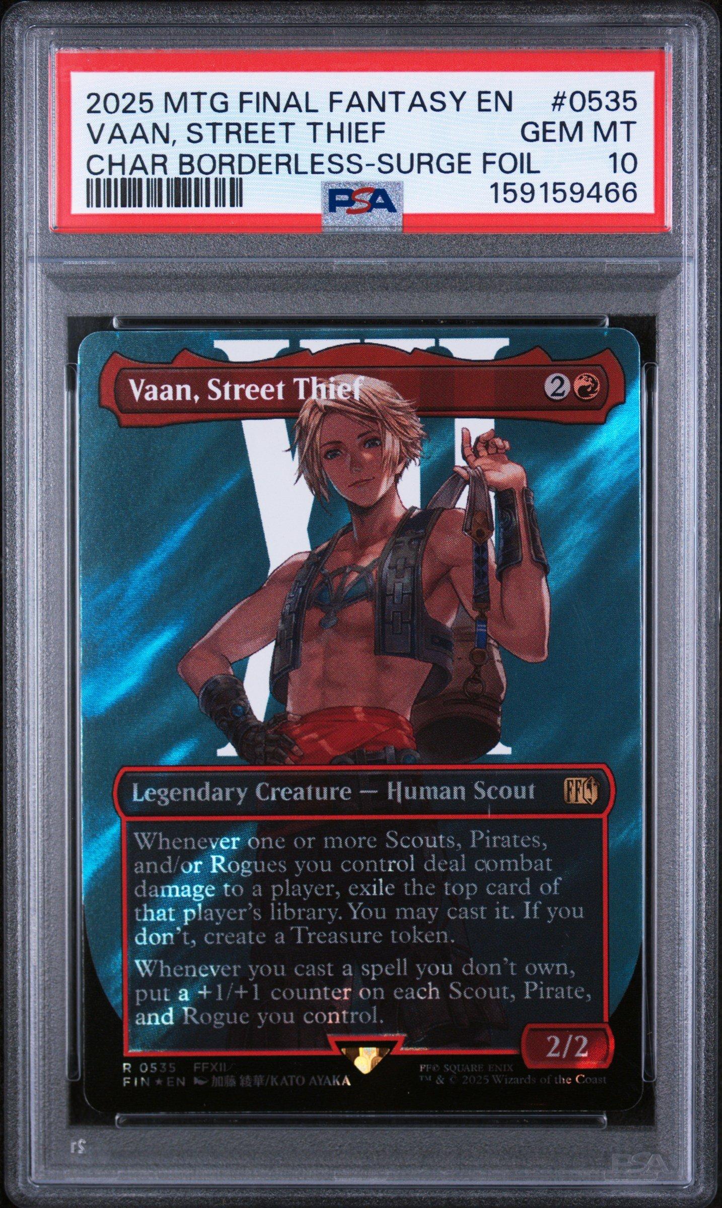 vaan final fantasy mtg 2025 Magic The Gathering Final Fantasy 0535 Vaan, Street Thief Character  Borderless-surge Foil PSA 10