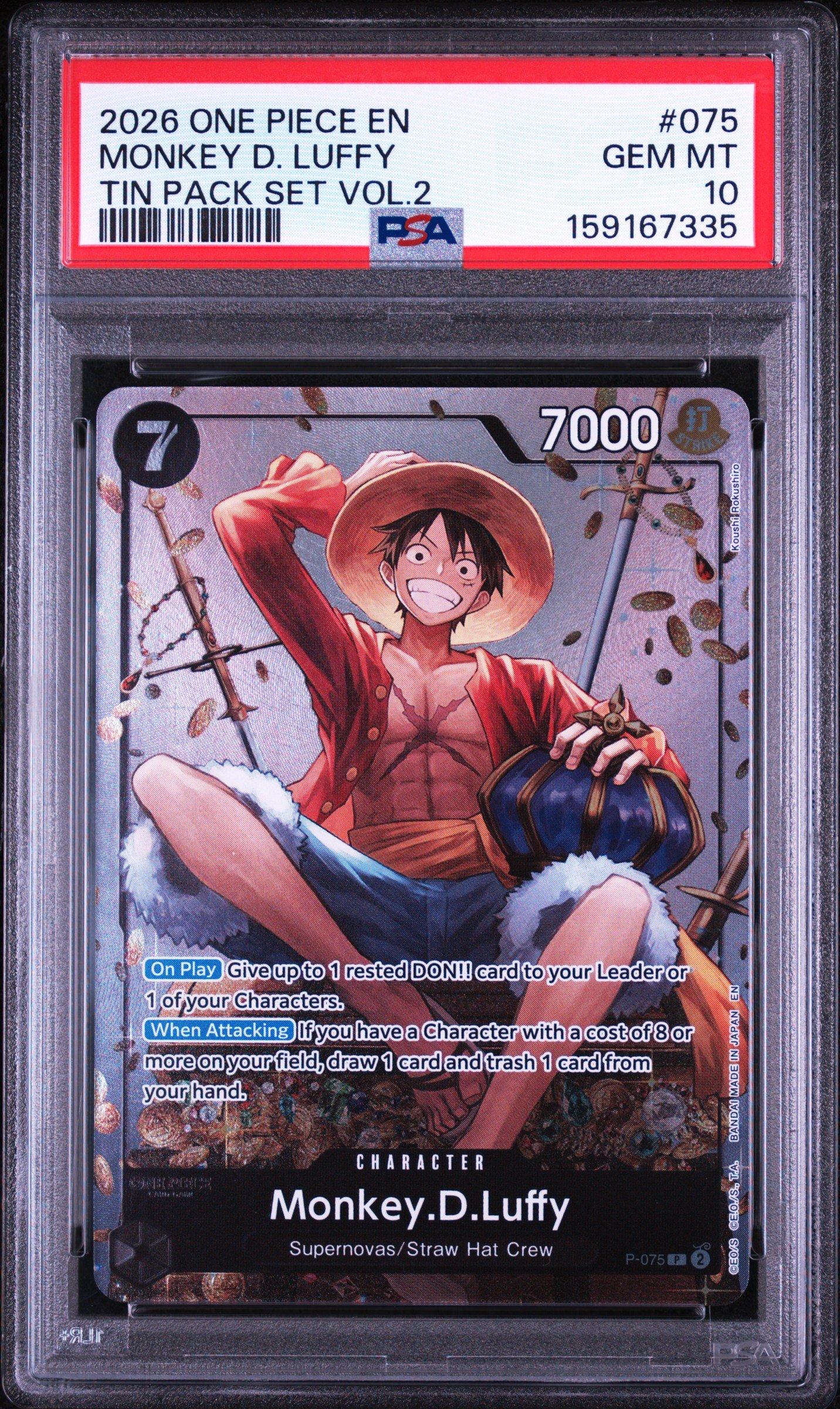 2026 One Piece Promos 075 Monkey D. Luffy Tin Pack Set Vol.2 PSA