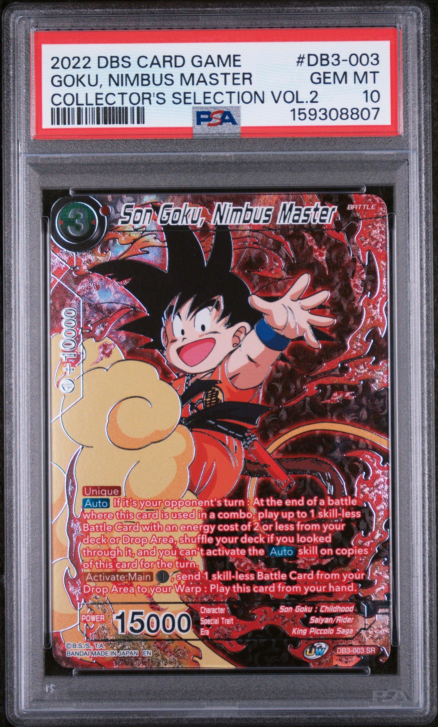 dragon ball super card game collector's selection 2022 Dragon Ball Super Card Game Collector's Selection Vol.2 Db3-003 Son  Goku, Nimbus Master PSA 10 Graded Card