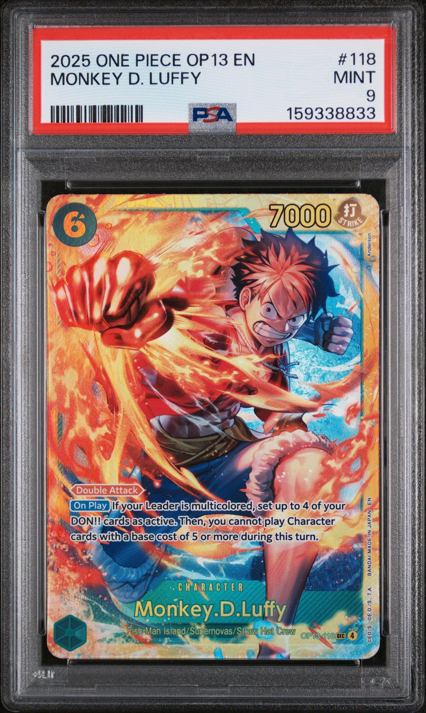 2025 One Piece Op13-carrying On His Will 118 Monkey D. Luffy PSA 9