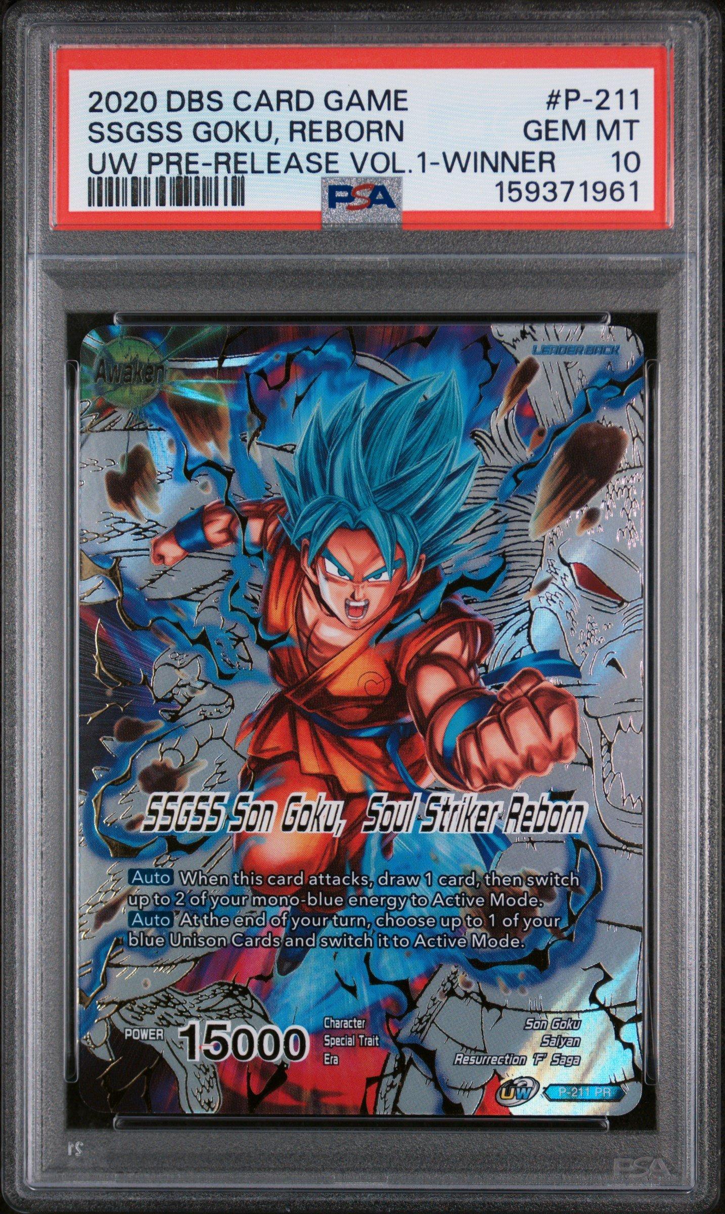 dragon ball super card game unison 2020 Dragon Ball Super Card Game Unison Warrior Series Pre-release Pack  Vol.1 P-211 Ssgss Son Goku, Soul Striker Reborn Winner PSA 10