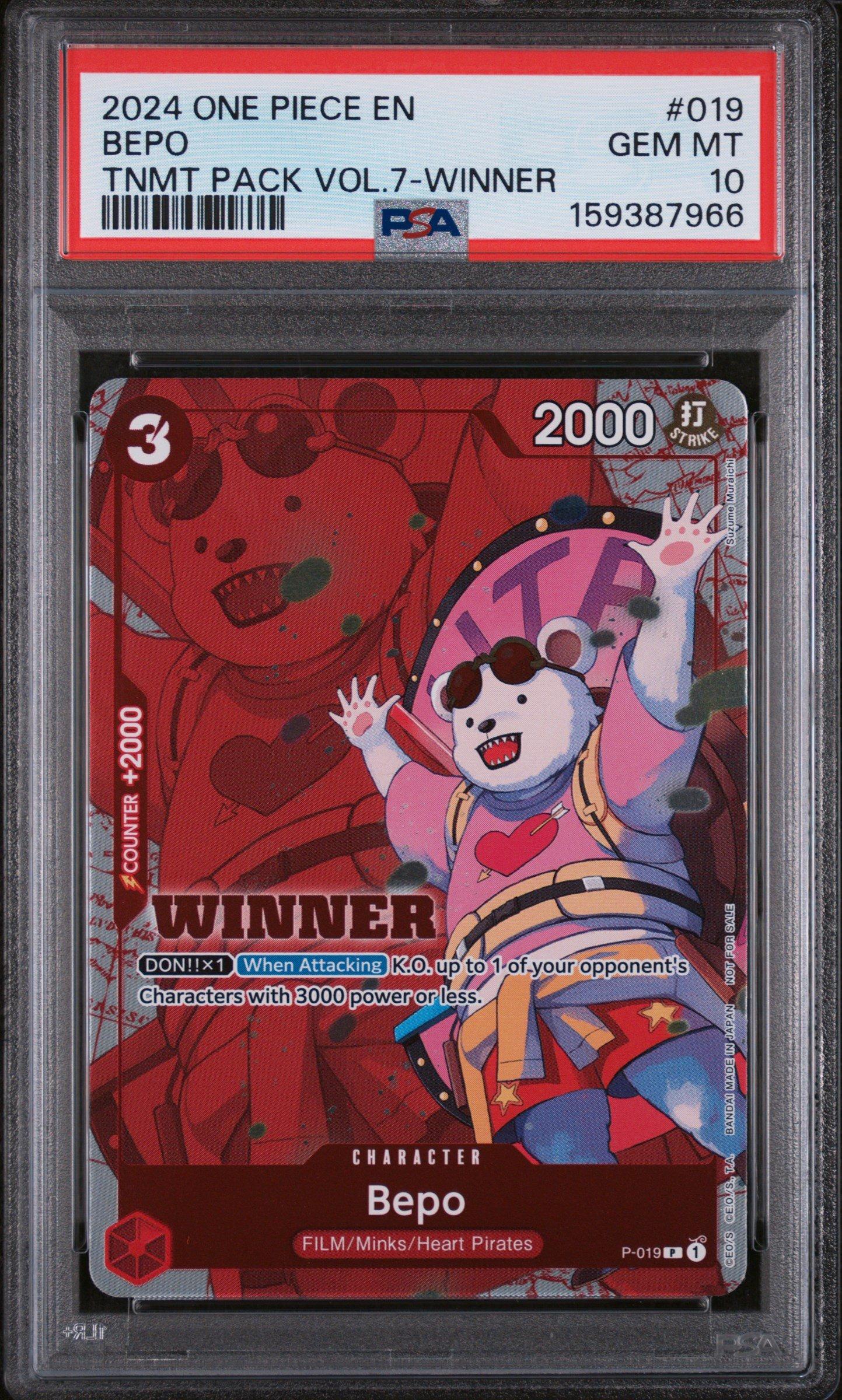 2024 One Piece Tournament Pack Vol.7 019 Bepo Winner PSA 10 Graded