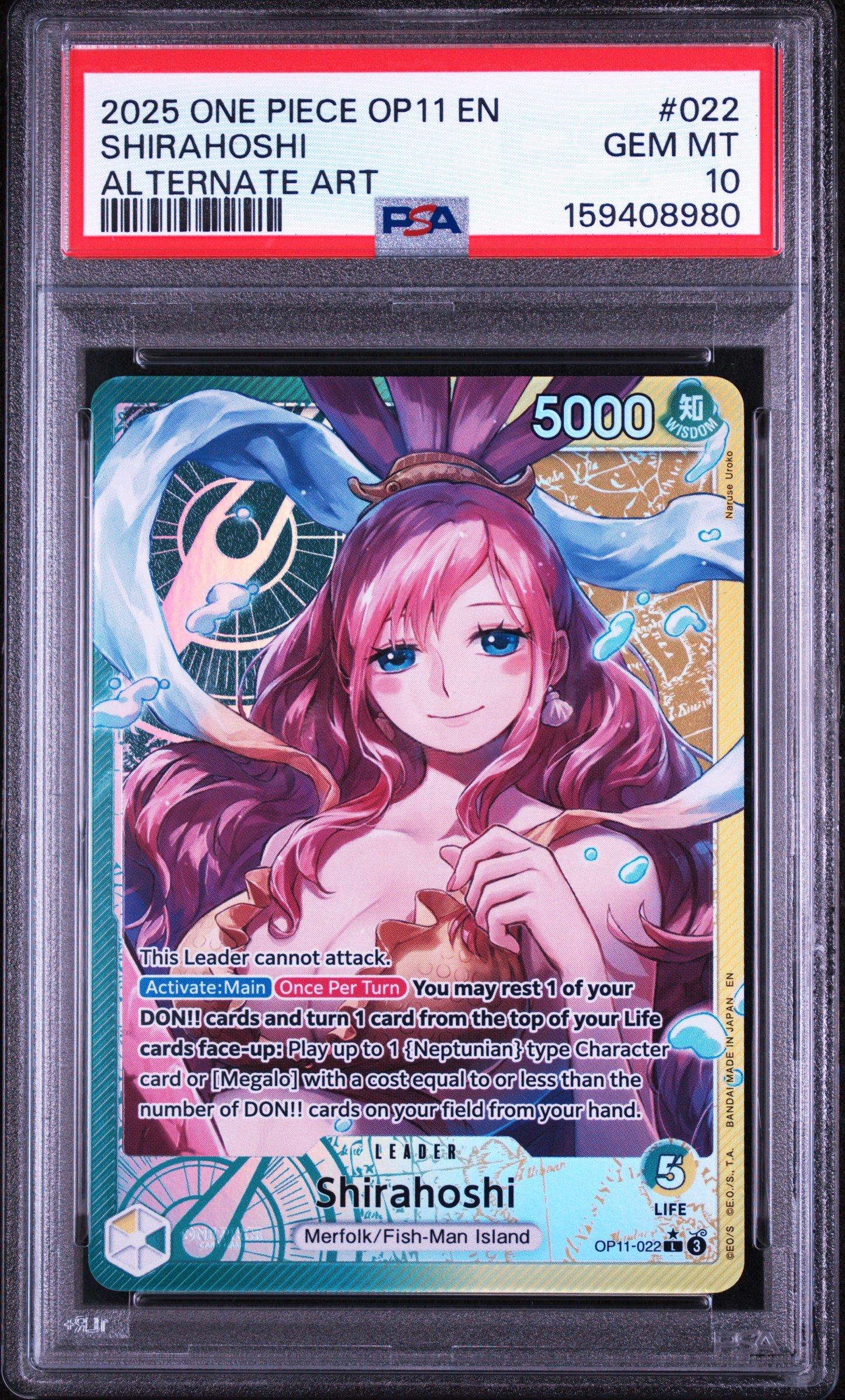 PSA10 SHIRAHOSHI ALTERNATE ART しらほし 2025 One Piece Op11-a Fist Of Divine Speed 022 Shirahoshi