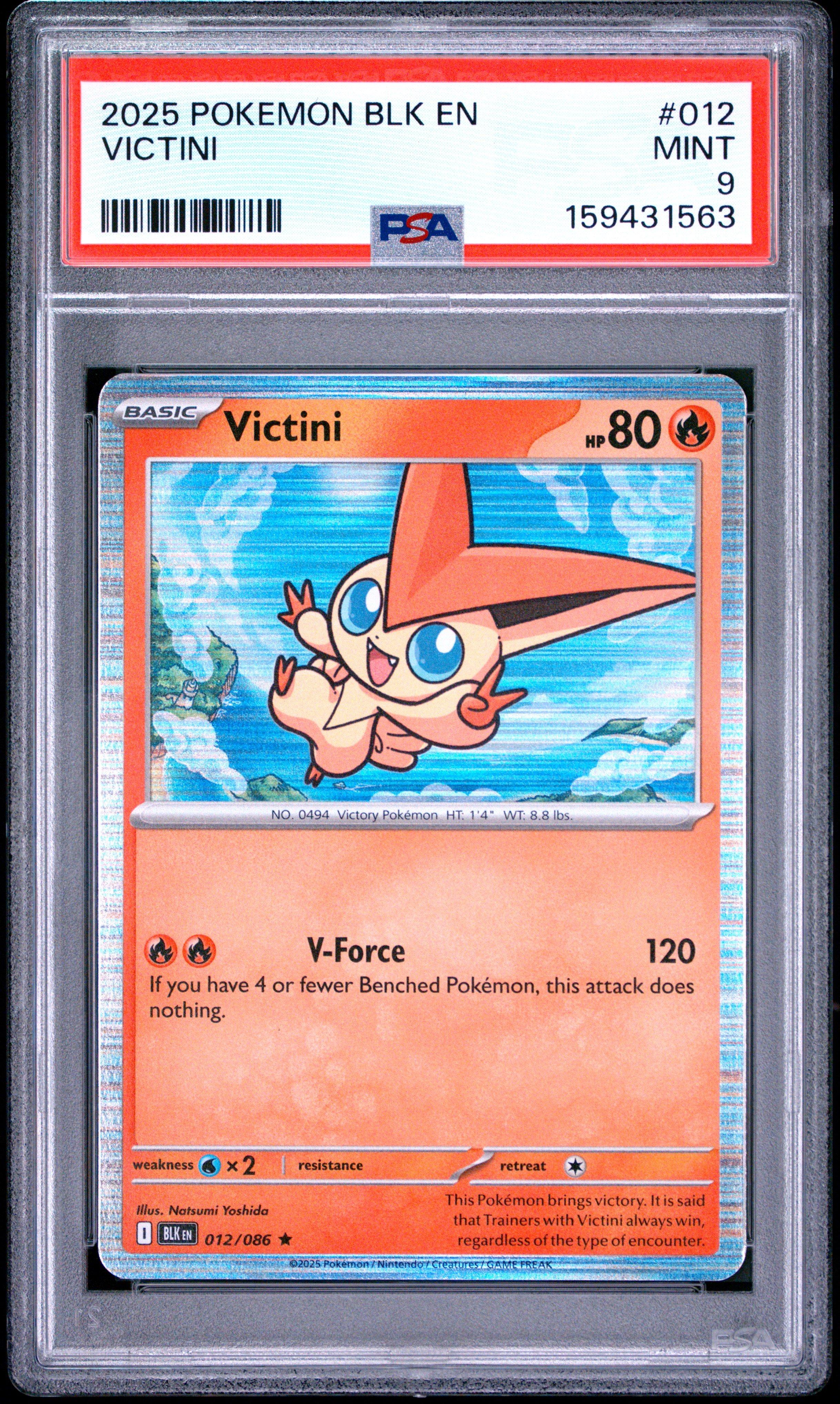 so1⭐︎ 2025 Pokemon Blk En-black Bolt 012 Victini PSA 9 Graded Card